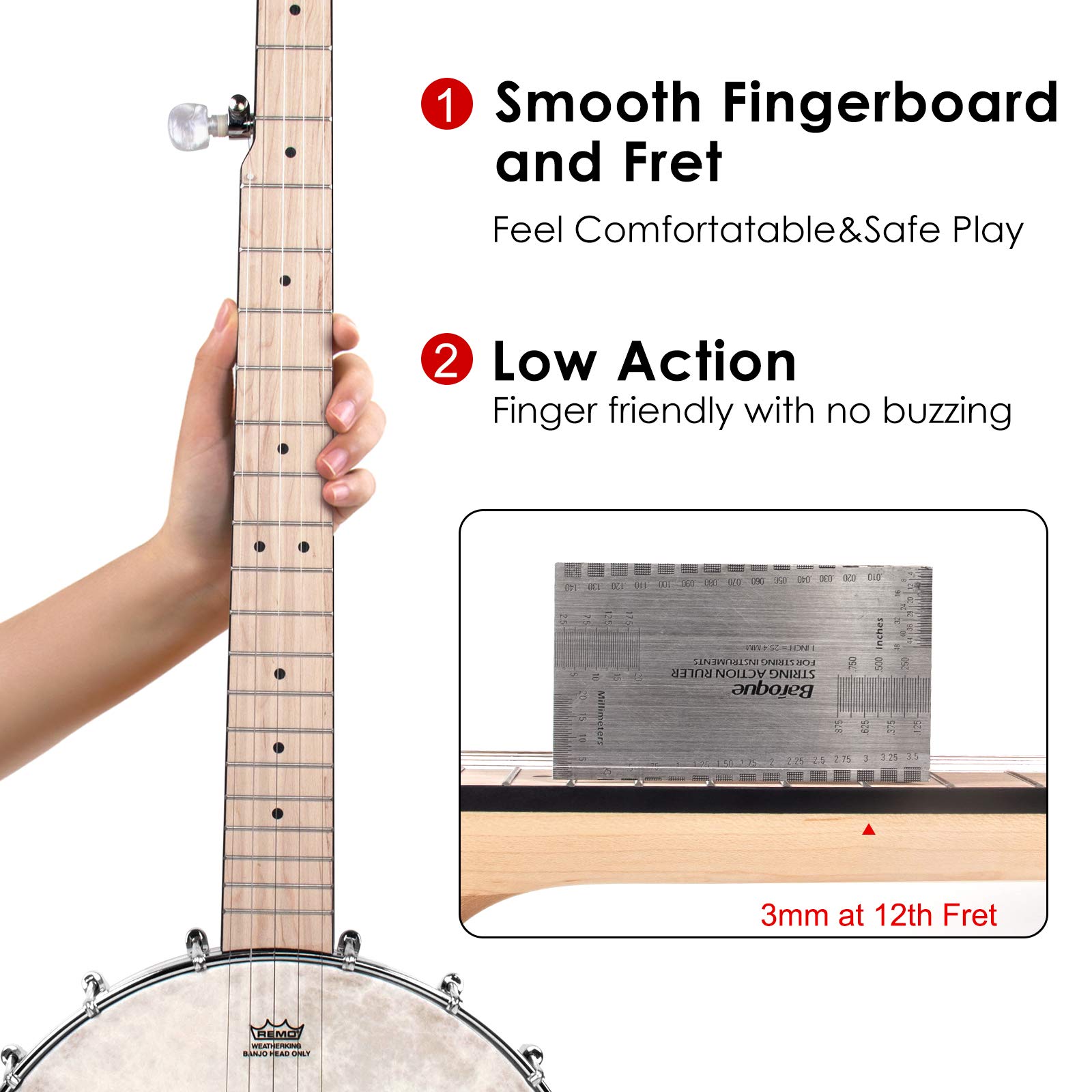 AKLOT 5-String Full Size Open Back Banjo - Professional Maple Body with Remo Head, Adjustable Neck - Includes 2 Tuning Wrenches, 4 Picks, Strings, Digital Tuner, Strap, Ruler & Cleaning Cloth with Gig Bag - Perfect for Beginners & Professionals - Ideal for Bluegrass, Folk Music & Live Performances