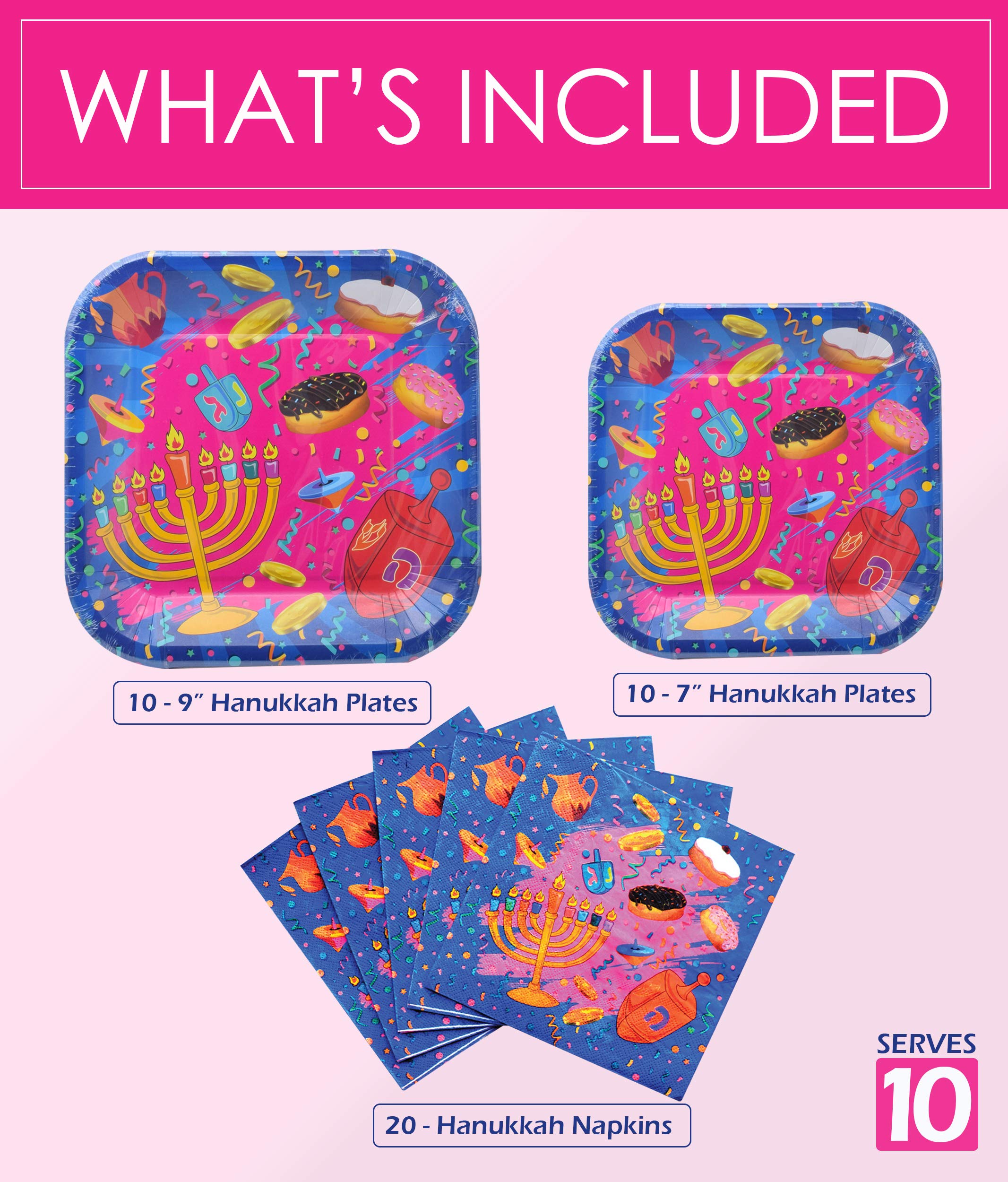 Hanukkah Party Supplies Set - 10 Small Plates & Napkins for Holiday Celebrations | Izzy 'n' Dizzy Premium Paper Goods for Jewish Festivals & Family Gatherings
