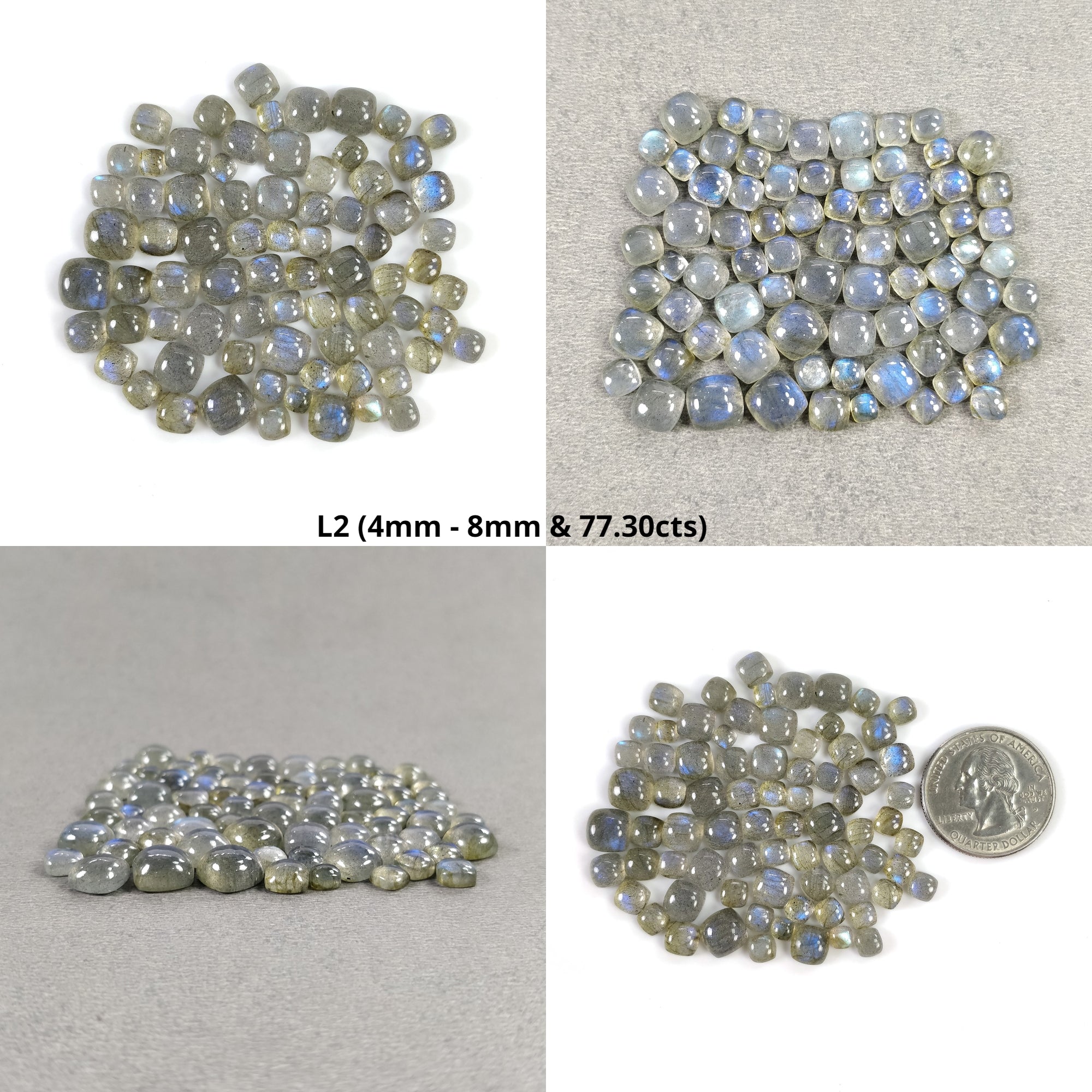 Natural Blue Labradorite Gemstone Cabochons - Untreated, Unheated Cushion Shape (46pcs, 75pcs, 123pcs Lots) for Jewelry Making, Wire Wrapping & Crystal Healing