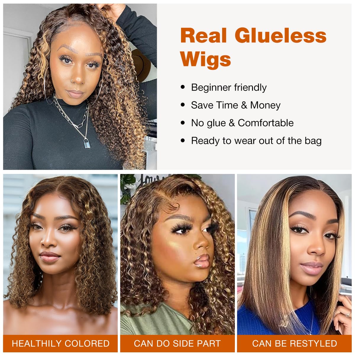 Glueless Bob Wigs Human Hair - Pre Plucked & Pre Cut Honey Blonde Curly Wig for Black Women | 5x5 HD Lace Closure with Elastic Band | Ombre Deep Wave P4/27 | Perfect for Daily Wear, Parties & Special Occasions