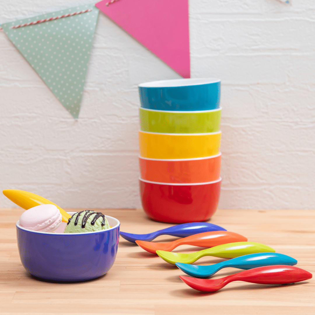 Bzyoo ColorPop Melamine Spoon Set – 6 Vibrant Colorful Plastic Spoons for Kitchen, Picnic, Camping & Outdoor Dining