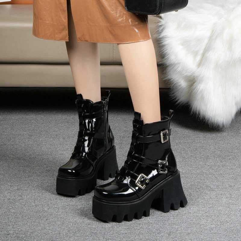 Gothic Women's Platform Ankle Boots - Chunky High Heel Lace Up Combat Boots with Side Zipper | Punk Motorcycle Boots for Casual Wear, Night Out & Street Fashion