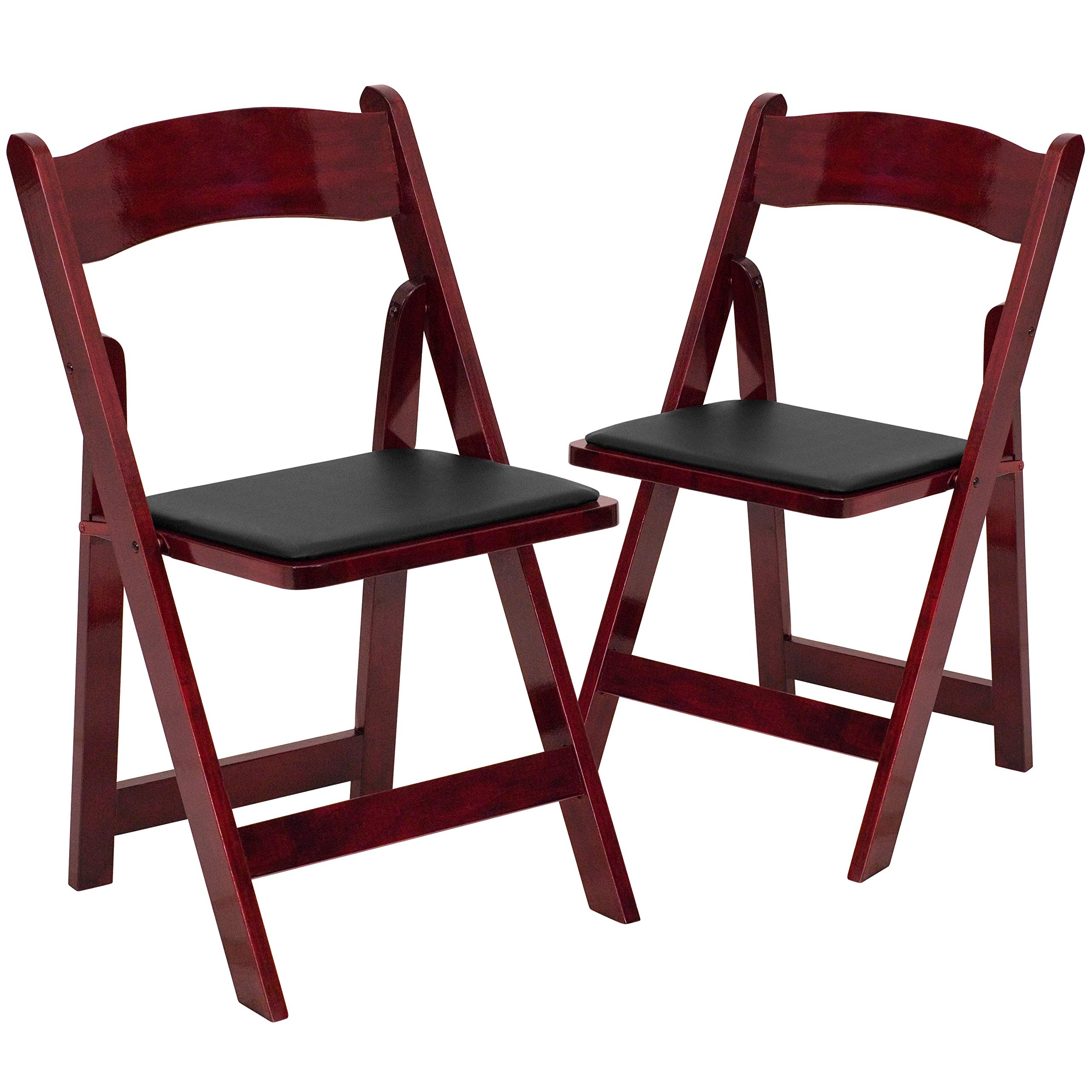 EMMA + OLIVER 2 Pack Mahogany Wood Folding Chairs with Vinyl Padded Seat - Sturdy & Comfortable Portable Chairs for Dining, Parties, Weddings & Outdoor Events