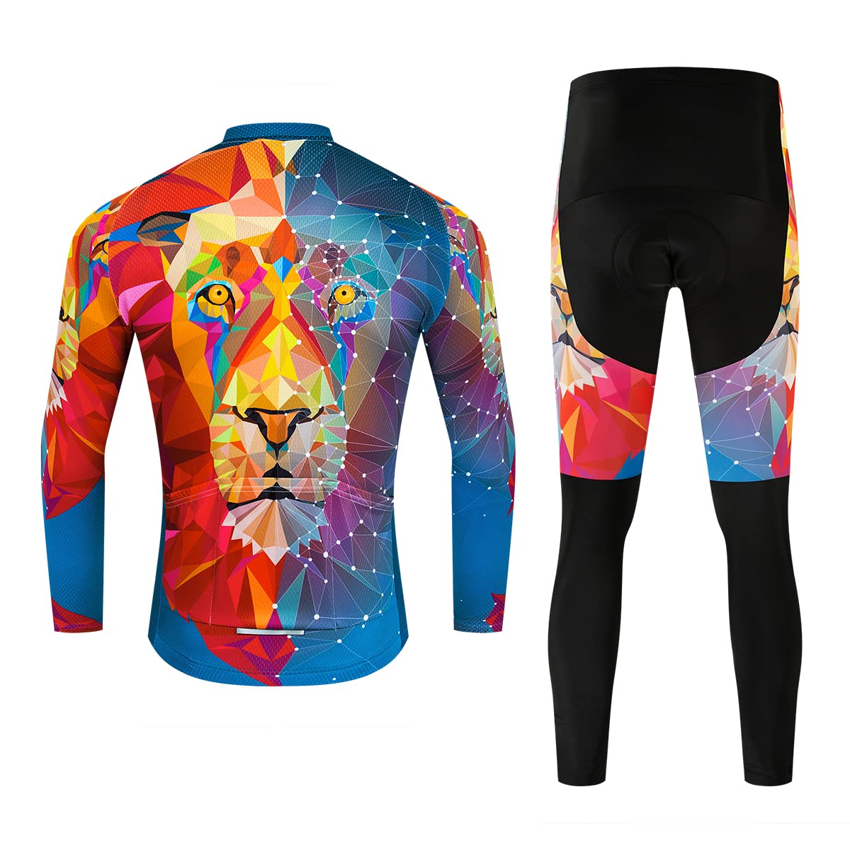 JPOJPO Men's Cycling Jersey Set - Long Sleeve Quick-Dry Bike Shirt & 5D Gel Padded Pants - Breathable Bicycle Clothing Kit S-3XL - Perfect for Road Biking, Mountain Cycling & Outdoor Sports
