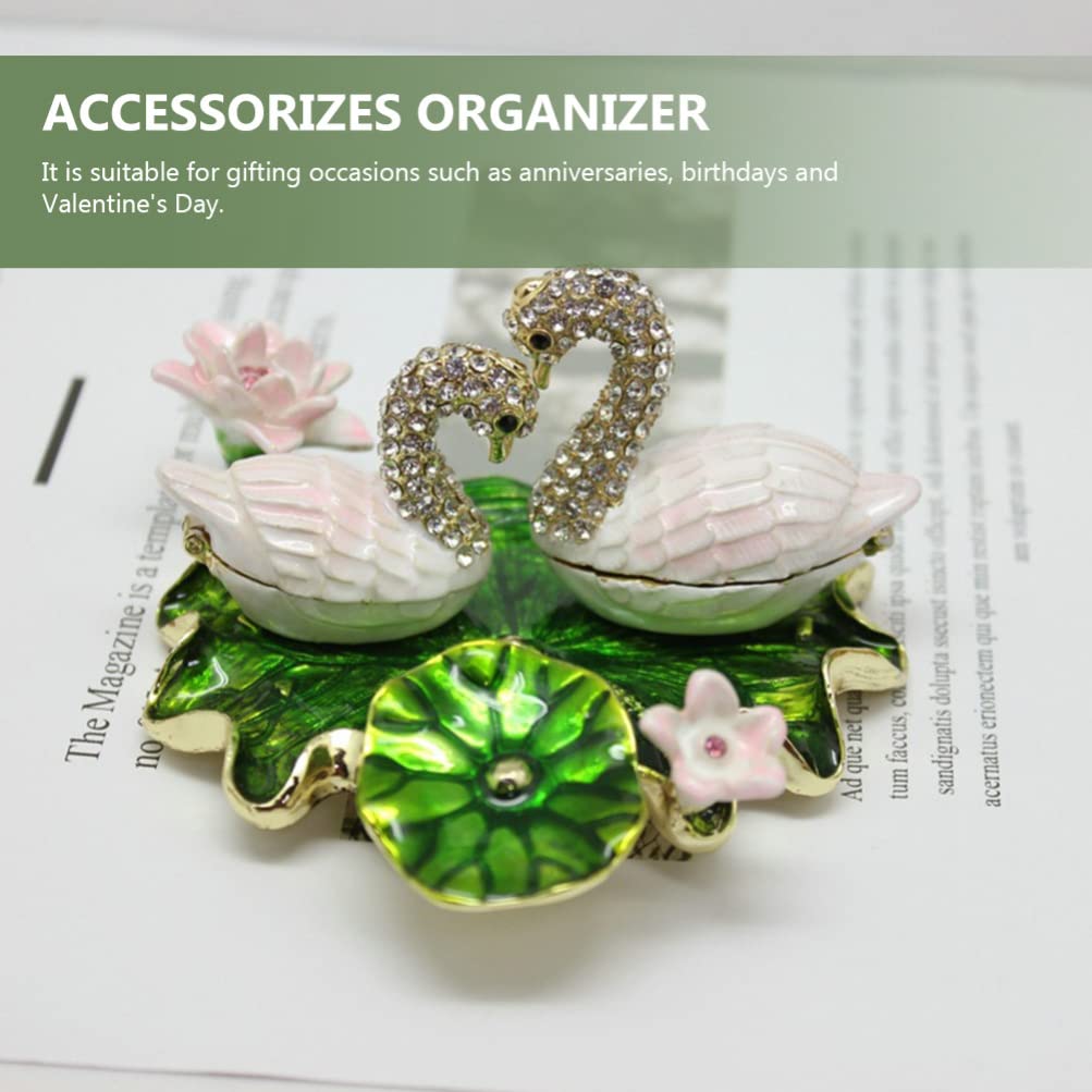 Beavorty Crystal Swan Trinket Box - Hand-Painted Hinged Jewelry Box with Lotus Leaf Dish, Collectible Ring & Earrings Holder for Women, Girls Birthday Gift | Perfect for Home Decor, Dresser Organizer & Gift Giving
