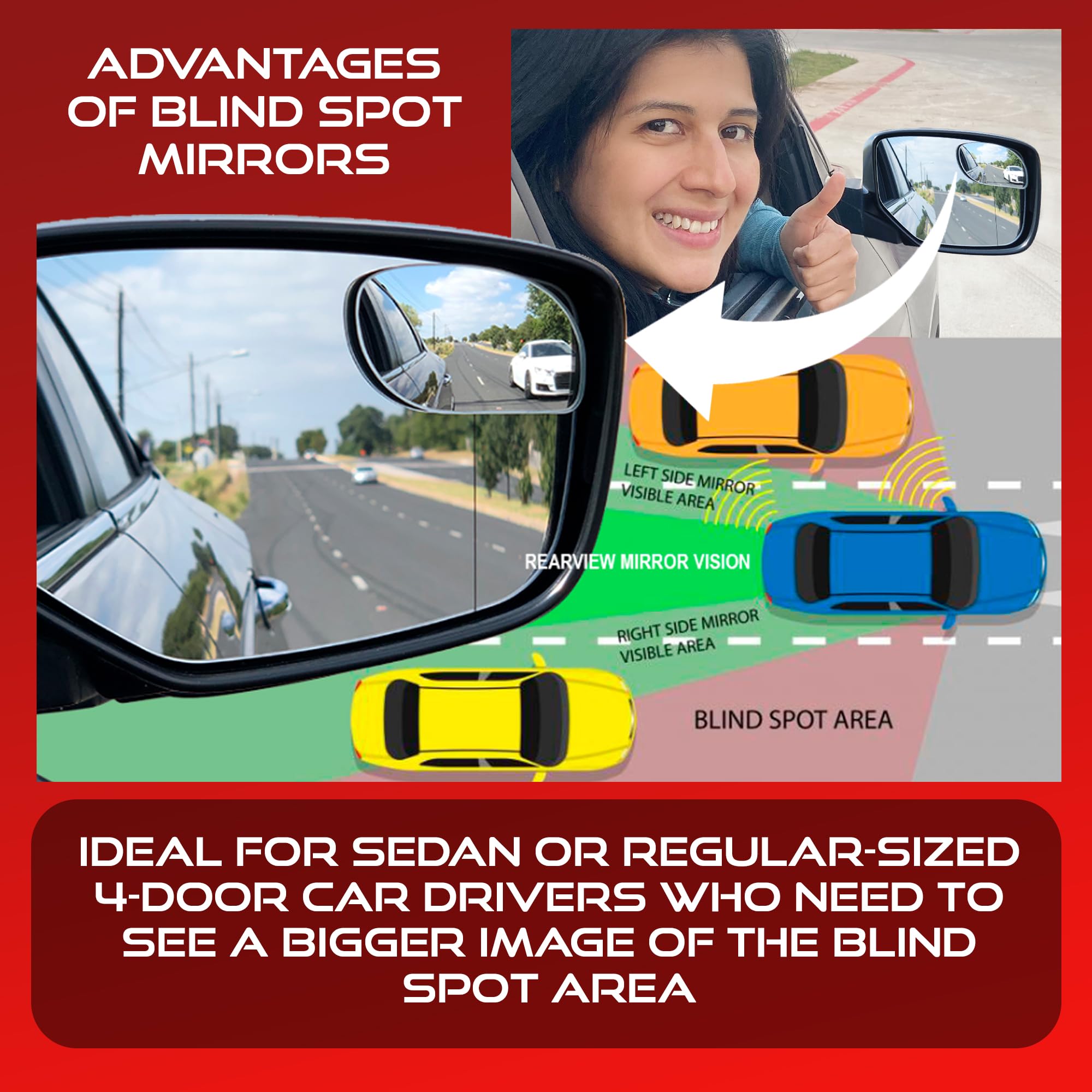 Blind Spot Convex Car Mirrors (3-Piece Set) - 1 XL Large, 1 Regular & 1 Long Size - Rear View Mirror Accessories for Improved Traffic Safety - Perfect for Cars, Trucks & SUVs - Enhance Visibility & Reduce Blind Spots for Safer Driving