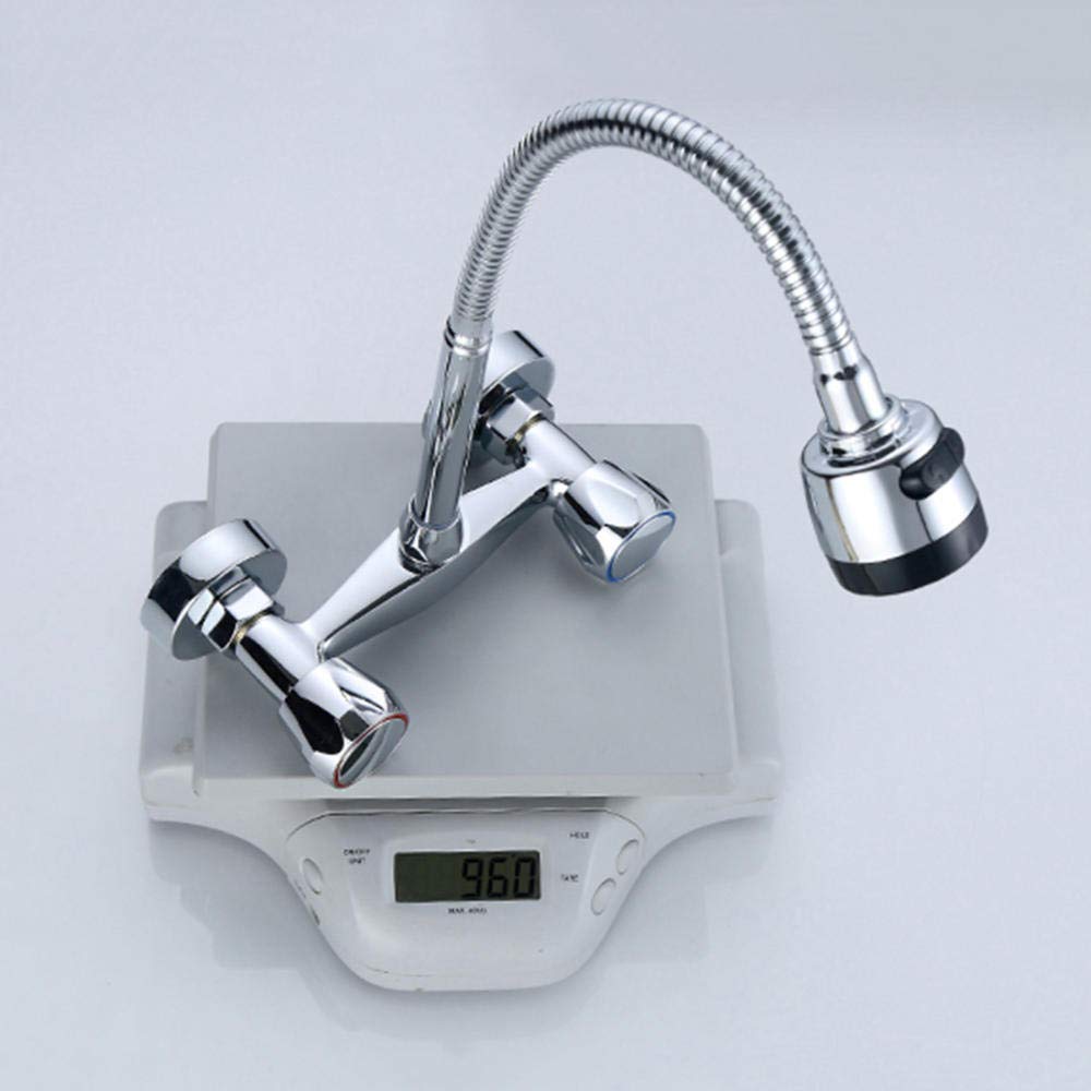 Wall Mounted Faucet - Copper Chrome Kitchen Sink Faucet with Double Handle, Hot & Cold Mixing Valve for In-Wall Installation | Perfect for Balcony, Laundry Room & Utility Sink Applications