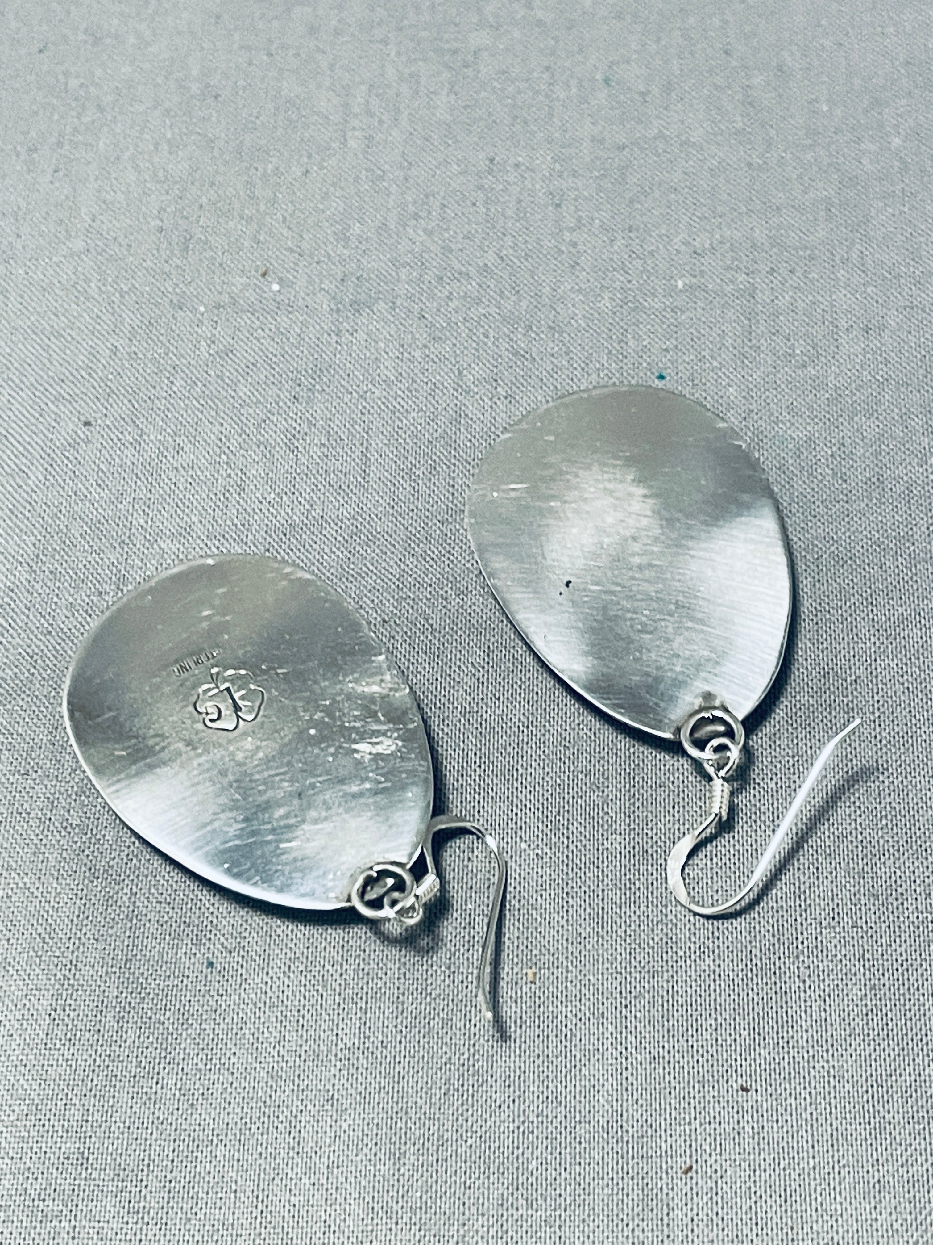 Astonishing Native American Navajo Honeybee Jasper Sterling Silver Dangle Earrings