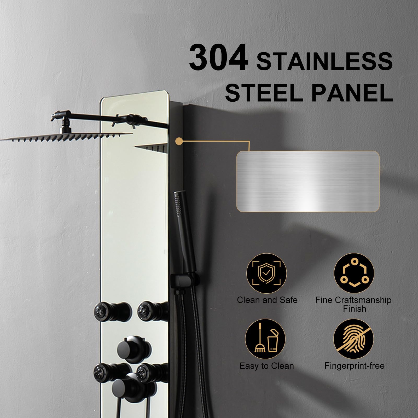 Premium 2-in-1 Shower Panel System with Rainfall Shower Head, Adjustable Handheld Spray & Body Jets - Brushed Stainless Steel & Glass Design for Modern Bathrooms | Perfect for Spa-Like Experience & Luxury Home Renovation