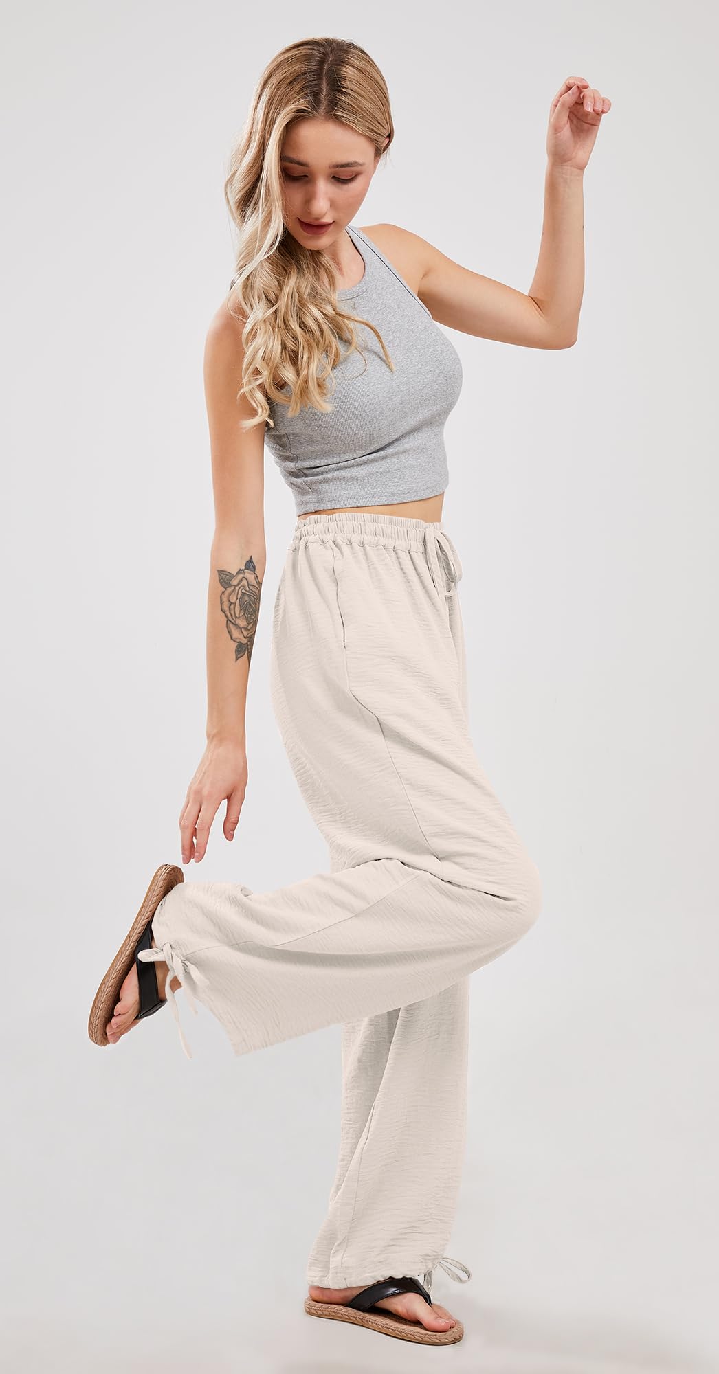 UTCoco Women's Wide Leg Linen Pants - Casual High Waisted Loose Fit Drawstring Trousers | Perfect for Summer, Beach, Travel & Boho Style Outfits