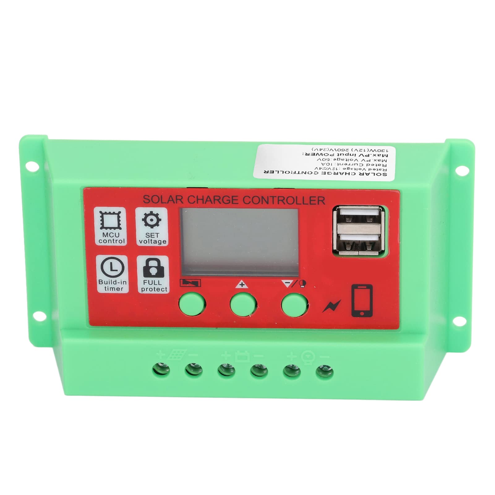 12V/24V 10A PWM Solar Charge Controller with LCD Display & Dual USB Ports - Intelligent Solar Panel Regulator for RVs, Boats, Off-Grid Systems & Home Solar Power