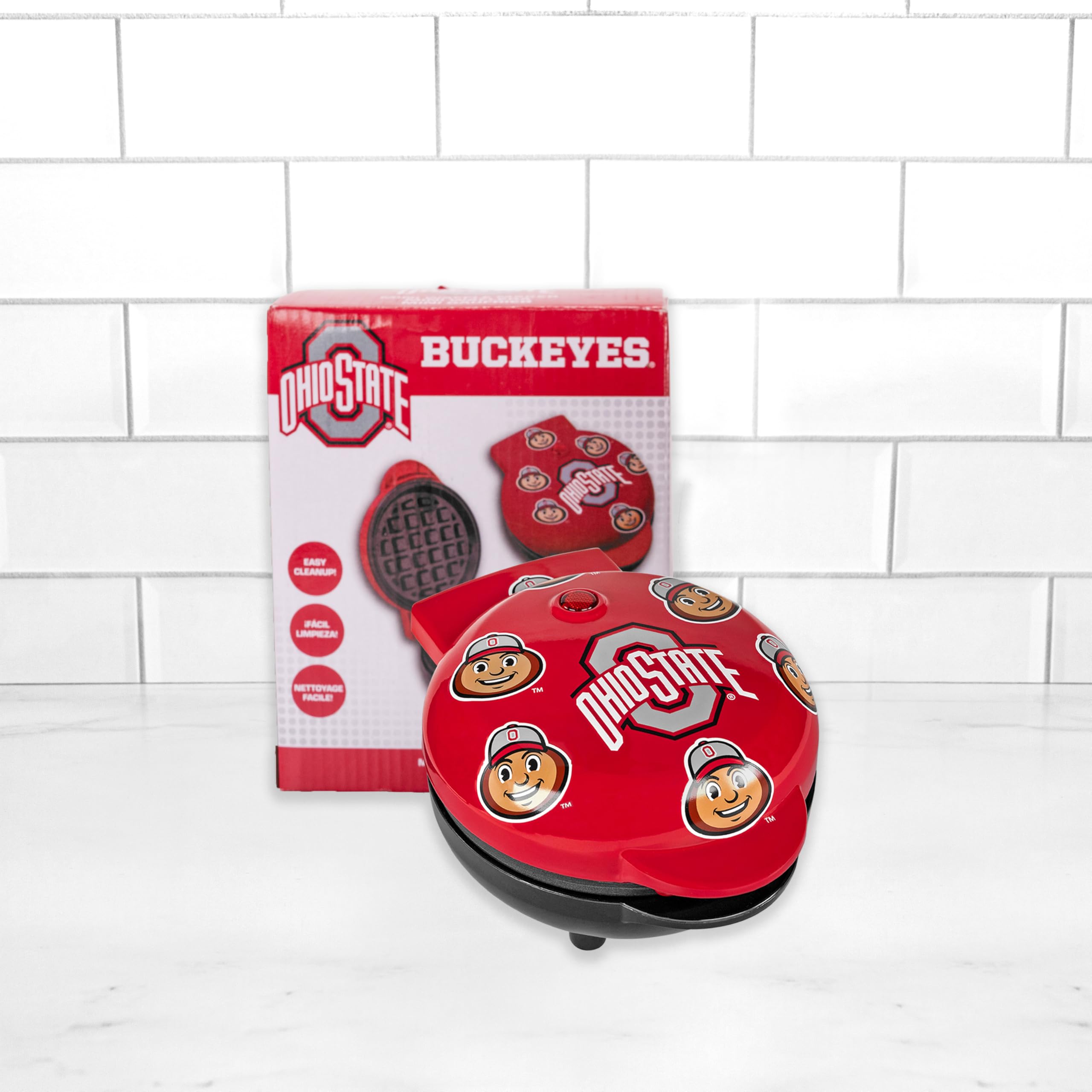 Ohio State Buckeyes Brutus Buckeye Mini Waffle Maker - Team Spirit Breakfast Maker for Game Day & Tailgating - Perfect for Dorms, Gifts & Buckeye Fans