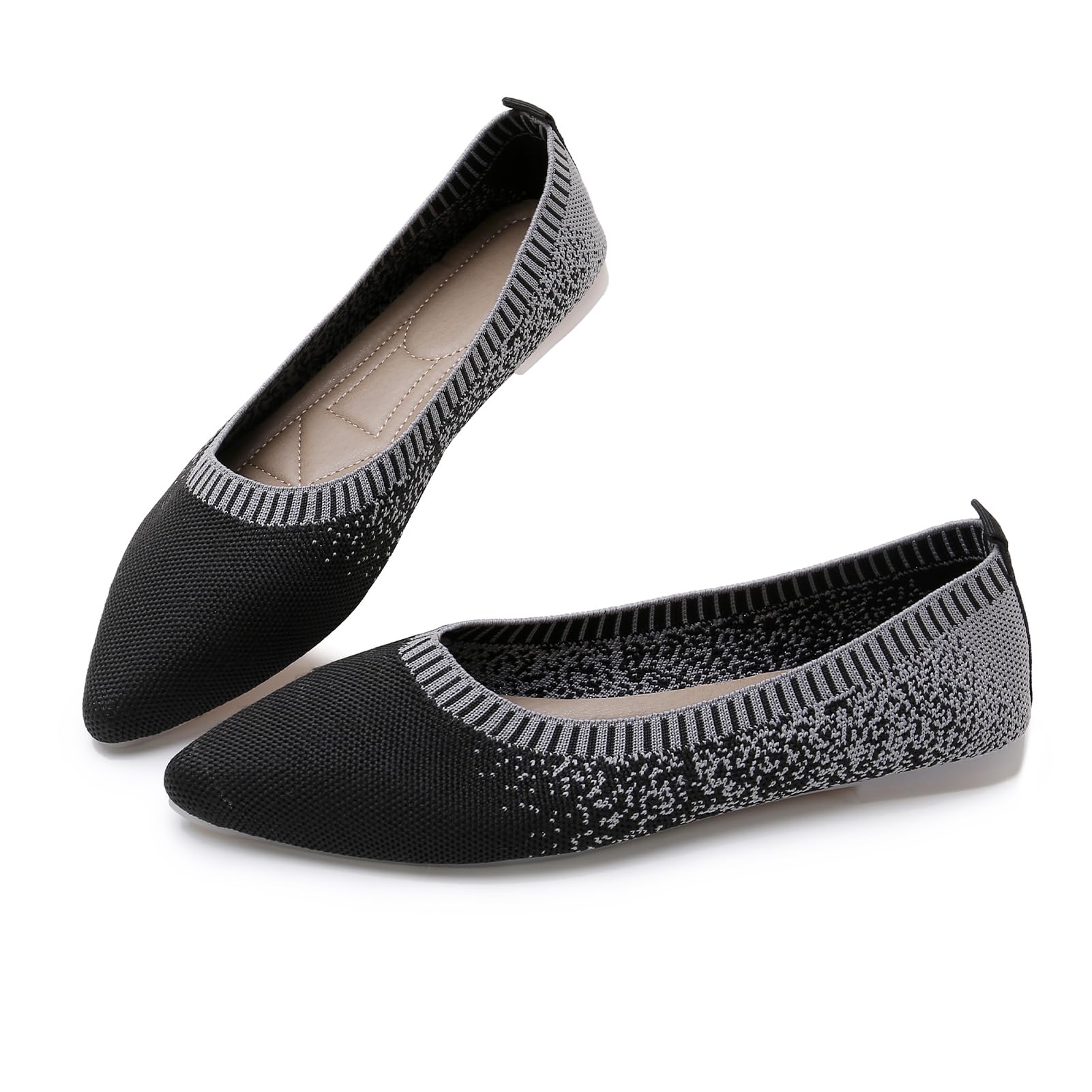 RVROVIC Women's Pointed Toe Knit Ballet Flats - Slip On Comfortable Dress Shoes for Women | Casual Office Wear, Walking & Travel Shoes