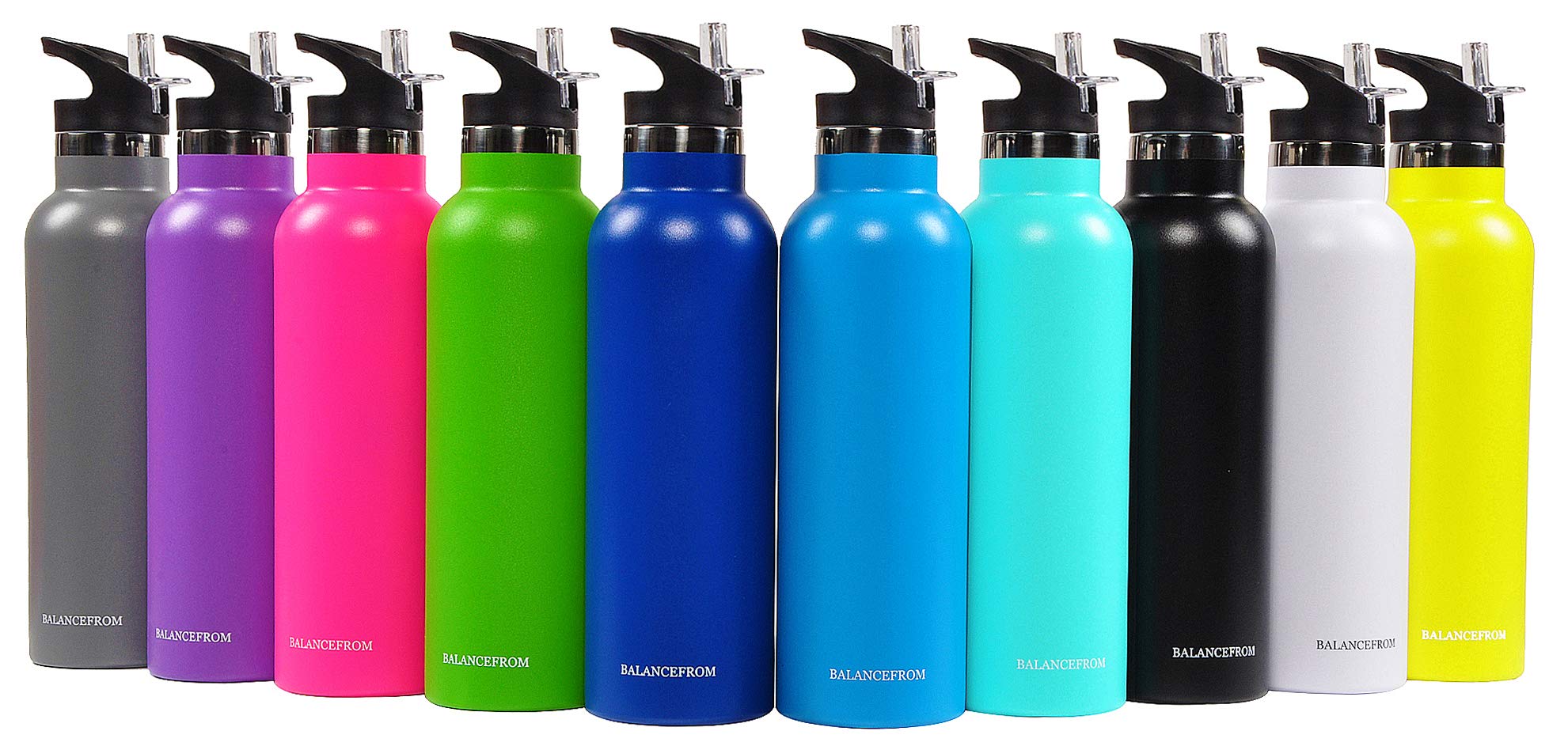 Signature Fitness Double-Wall Vacuum Insulated Stainless Steel Water Bottle - 3 Lids, 20oz/32oz, 12 Colors - Leakproof & Sweatproof for Gym, Hiking, Office & Travel