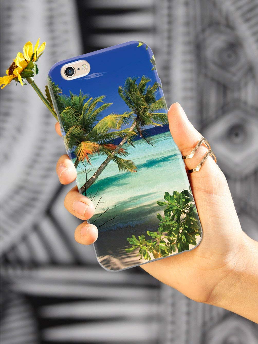 Inspired Cases - 3D Textured Protective Phone Cover for iPhone 12 Mini - Palm Trees & Beach Design - Shockproof Slim Fit Case for Apple iPhone 12 Mini - Perfect for Vacation, Travel & Everyday Use