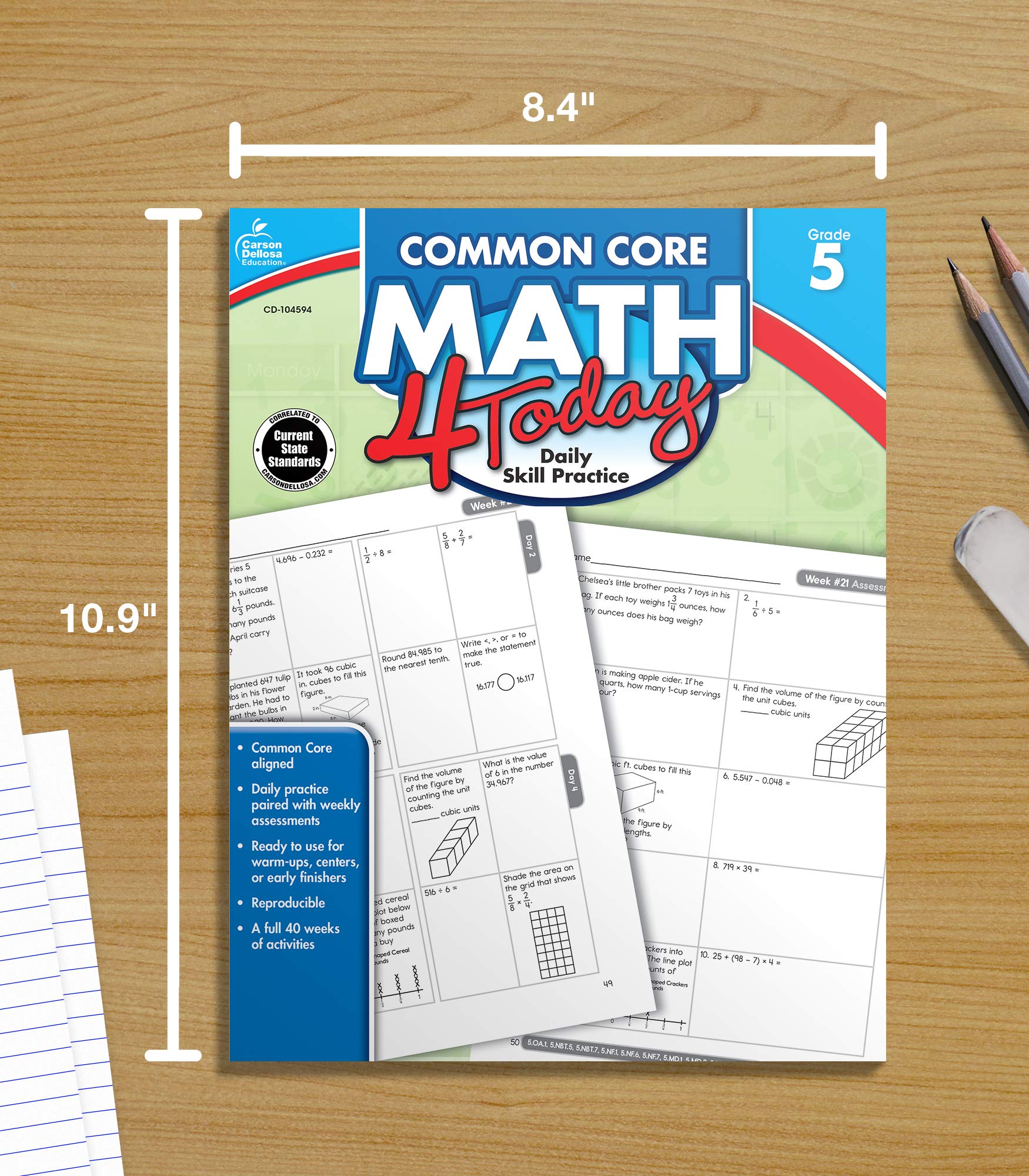 Common Core Math 4 Today Workbook - 5th Grade, 96 Pages | Daily Practice & Skill Building for Elementary Students | Homeschool & Classroom Learning Resource