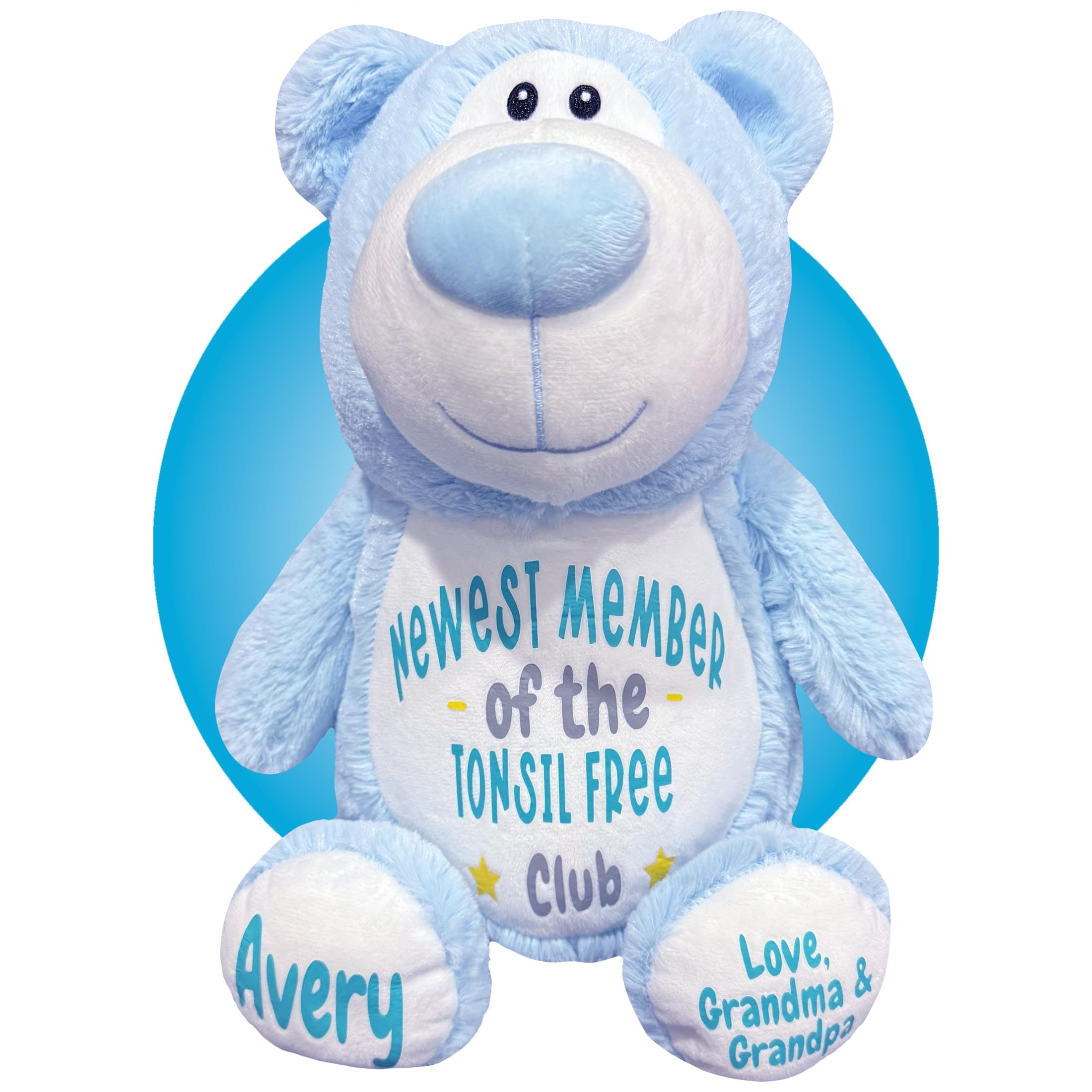 Personalized Tonsillectomy Recovery Gift for Kids - Soft Face Heating Pad - Get Well Soon Present for Children After Tonsil Surgery (Baby Blue Bear) | Post-Surgery Comfort & Pain Relief for Toddlers