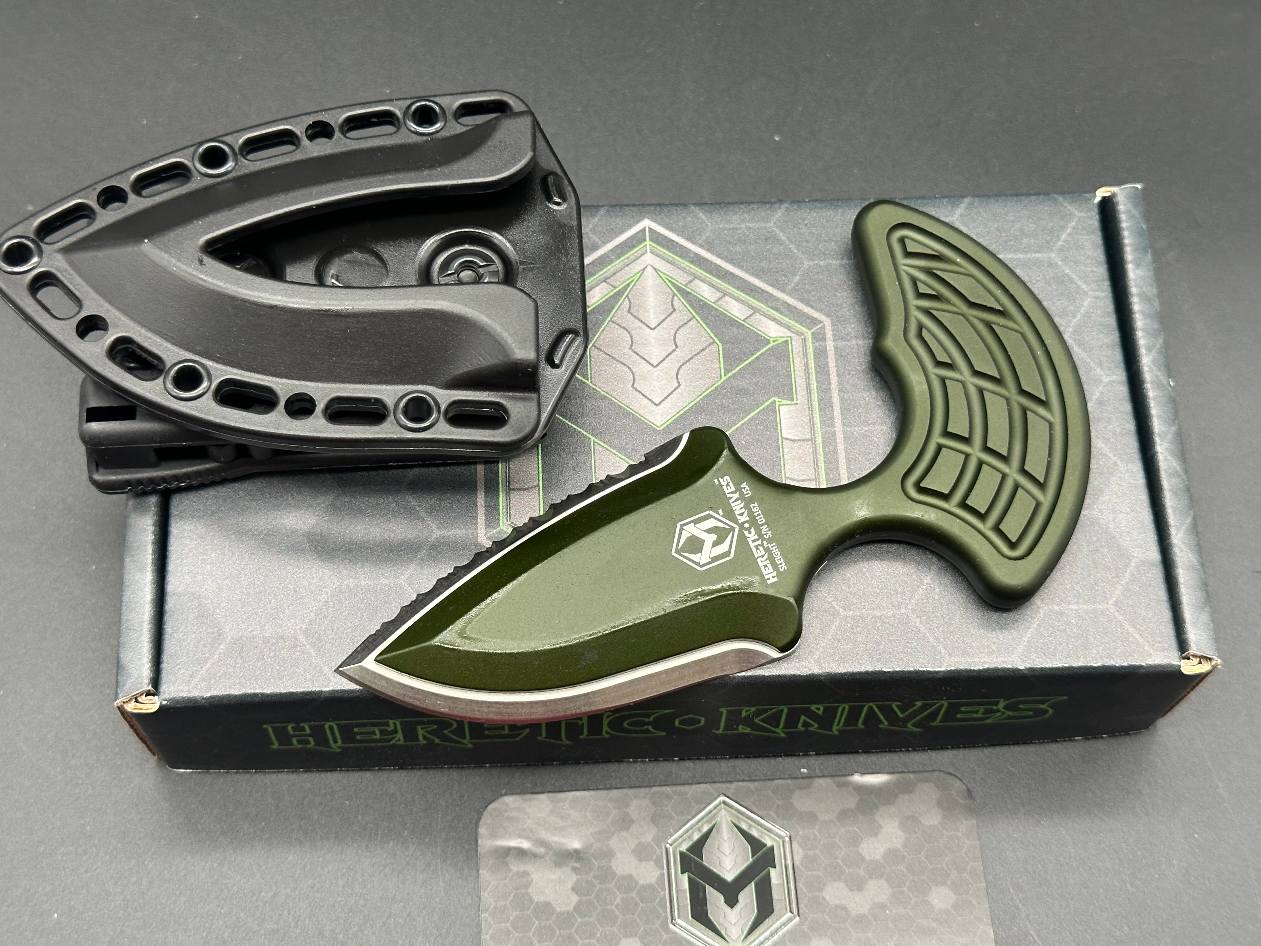 Heretic Sleight Push Dagger - Green Aluminum Handle (2.8