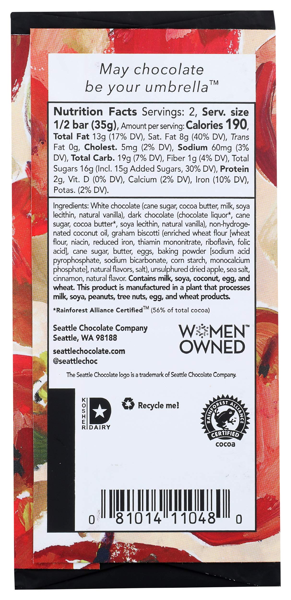 SEATTLE CHOCOLATES Apple Pie a la Mode Chocolate Bar - 2.5 OZ Gourmet Milk Chocolate with Cinnamon & Apple Flavor - Perfect for Gifts, Desserts & Holiday Treats