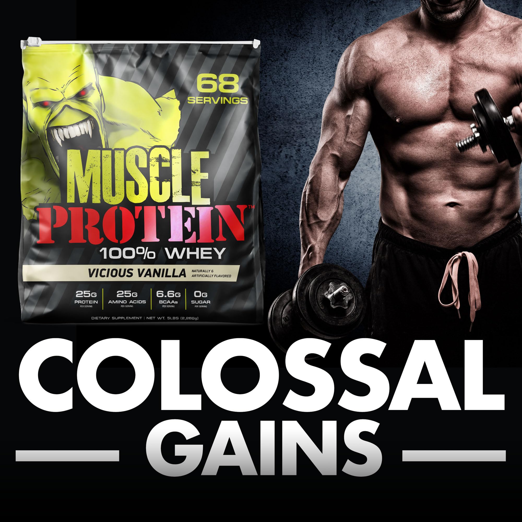 Muscle Protein Whey Powder - 5 lbs Cold Filtered Whey Protein with 25g Pure Protein & 6.6g BCAAs per Serving (Vanilla) - Ideal for Post-Workout Recovery & Muscle Building