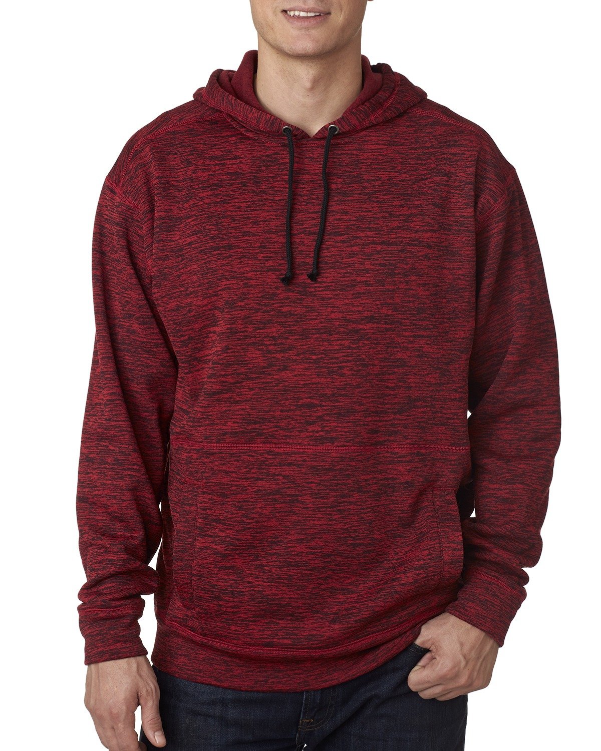 J America Adult Cosmic Poly Fleece Hooded Sweatshirt - Red Fleck | Warm & Comfortable Pullover for Outdoor Activities & Casual Wear