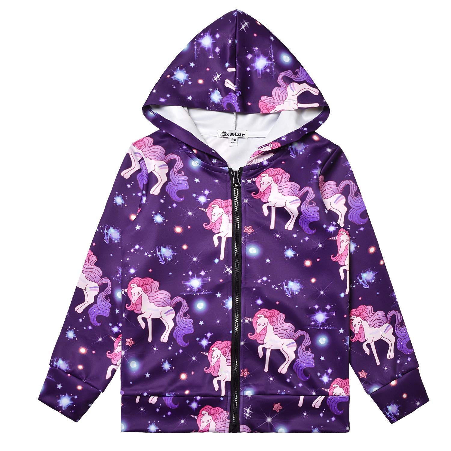 Girls Zip Up Hoodie Jacket - Cute Unicorn & Cat Print Pullover Sweatshirt with Kangaroo Pockets | Warm Fleece Lined Outerwear for School, Playdates & Outdoor Activities