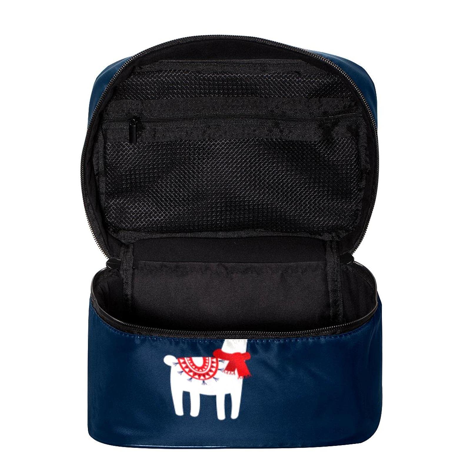 Christmas Tree & Llama Print Large Travel Makeup Bag - Waterproof Cosmetic Organizer Case with Zipper for Women & Girls | Perfect for Holiday Travel, Gym, Beach & Daily Use