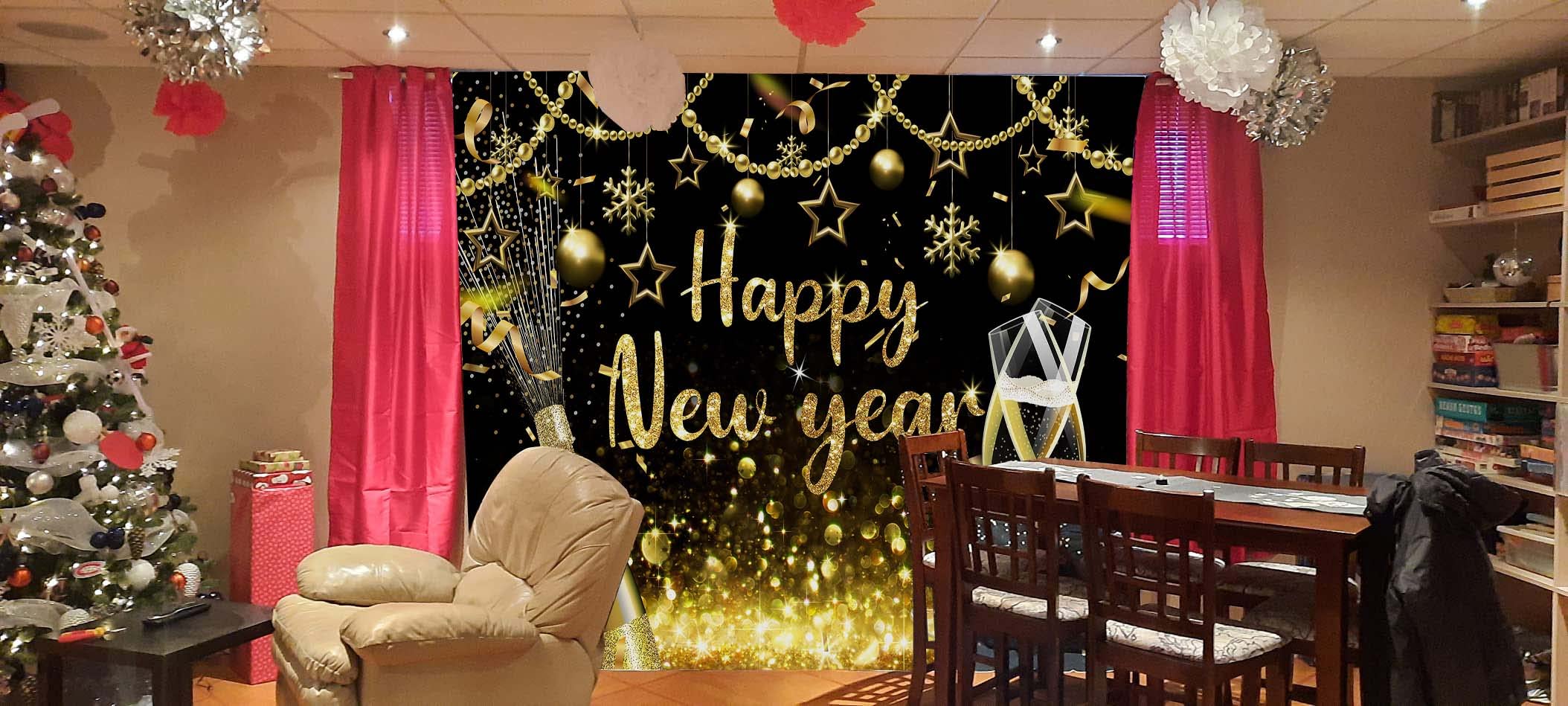 2025 Happy New Year Backdrop - Gold Glitter New Year's Eve Party Decoration (7x5 FT) | Photo Booth Background, NYE Celebration, Holiday Event Decor