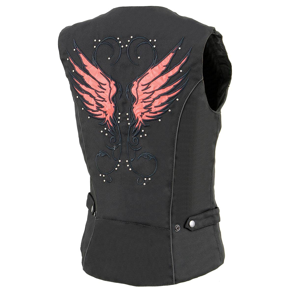 Milwaukee Leather SH1955 Women's Black Textile Motorcycle Vest with Wing Embroidery - Perfect for Biker Ladies, Motorcycle Riders & Outdoor Adventures