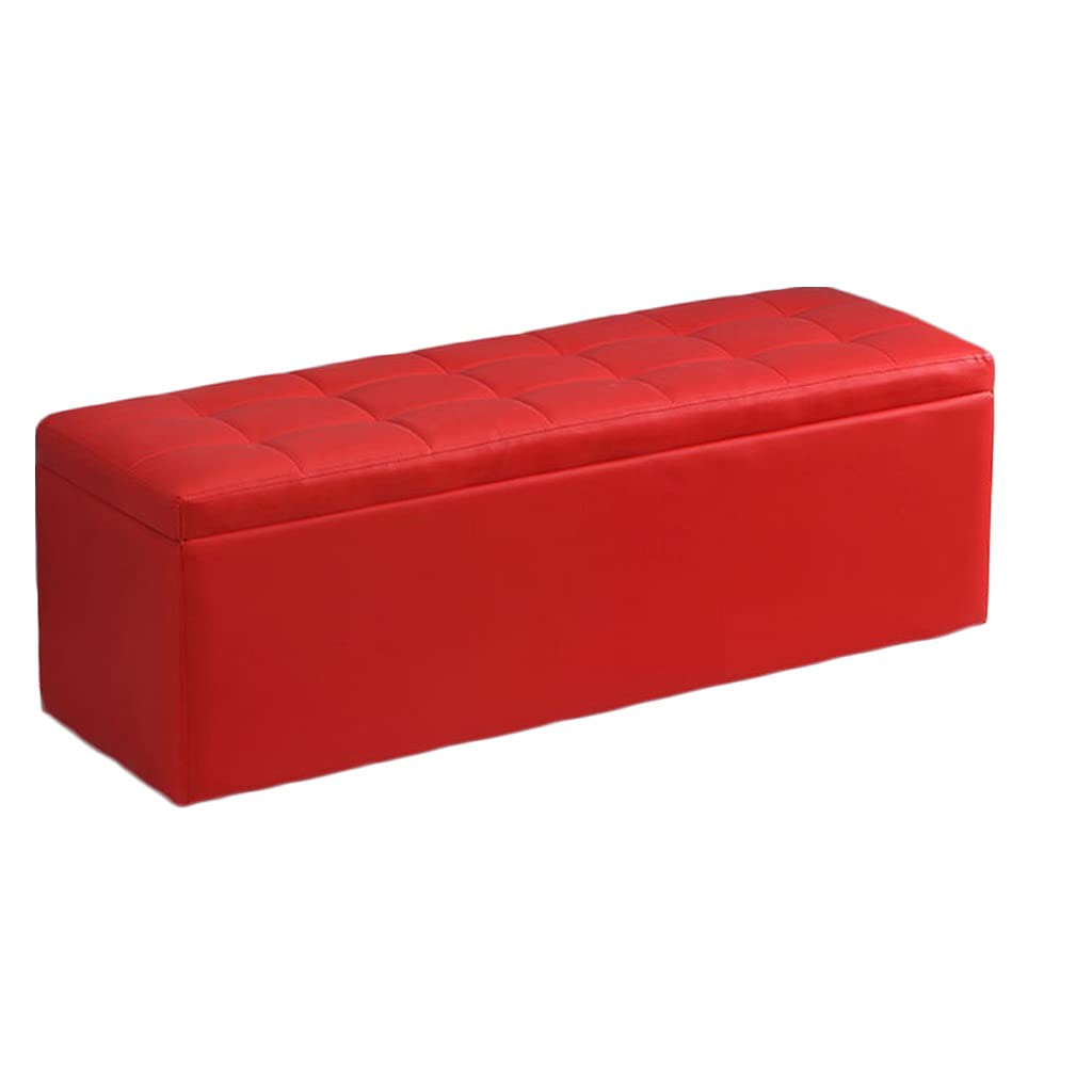 Folding Storage Ottoman with Thick Padding - 40x40x40cm Rectangle Footrest Stool in Faux Leather (Red) - Perfect for Living Room, Bedroom & Home Office Organization
