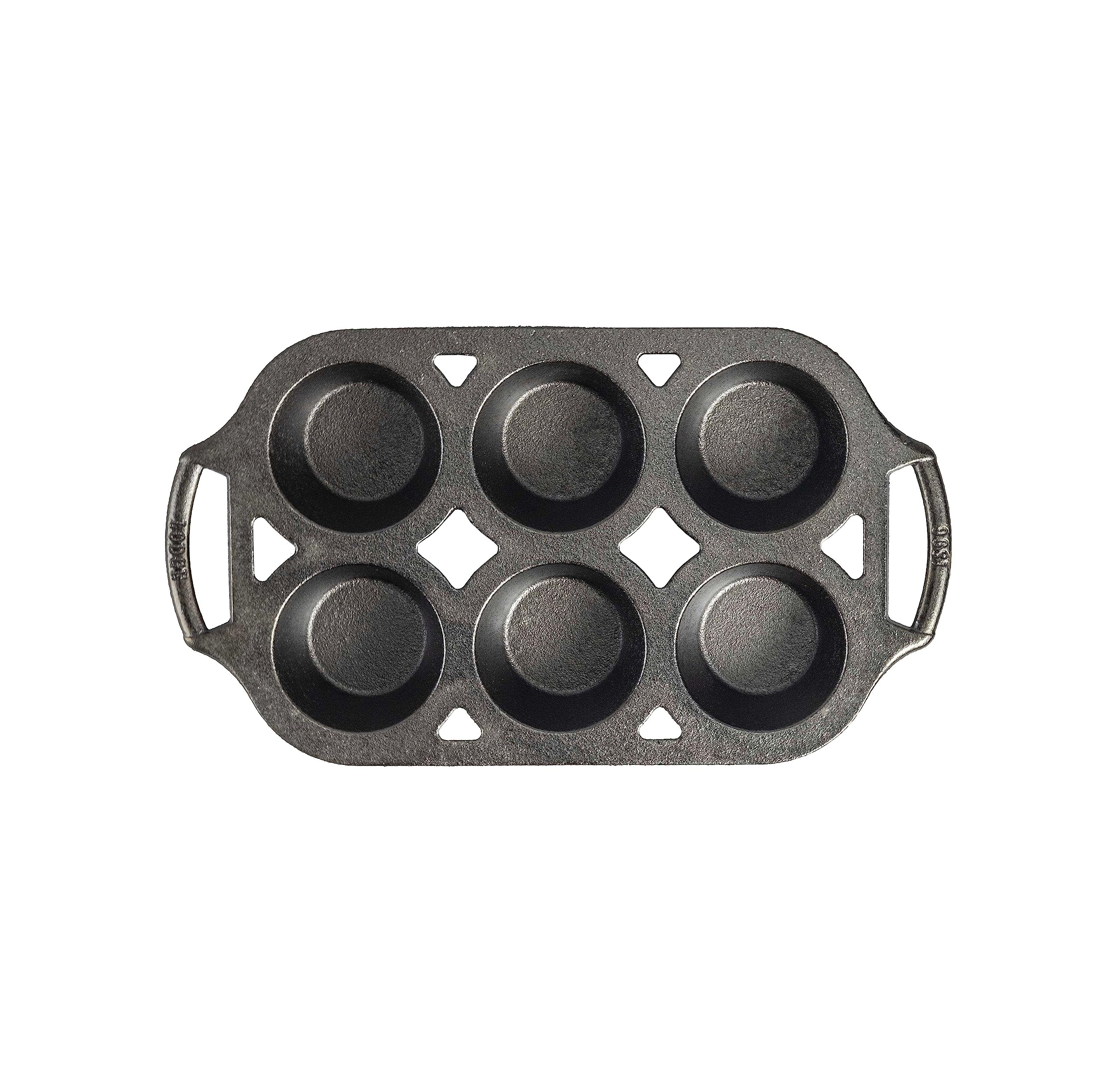 Lodge Pre-Seasoned Cast Iron Muffin Pan - 6 Cup Non-Stick Baking Tin, 12.69 Inch Black Skillet for Cupcakes, Cornbread & Muffins - Perfect for Oven, Stovetop & Campfire Cooking