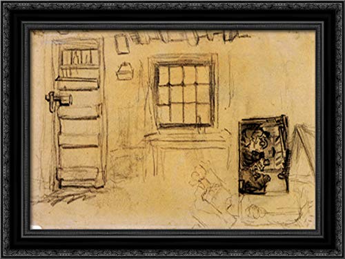 Vincent van Gogh Cottage Interior & Potato Eaters 24x18 Black Ornate Wood Framed Canvas Art - Perfect for Living Room, Bedroom, or Office Wall Decor
