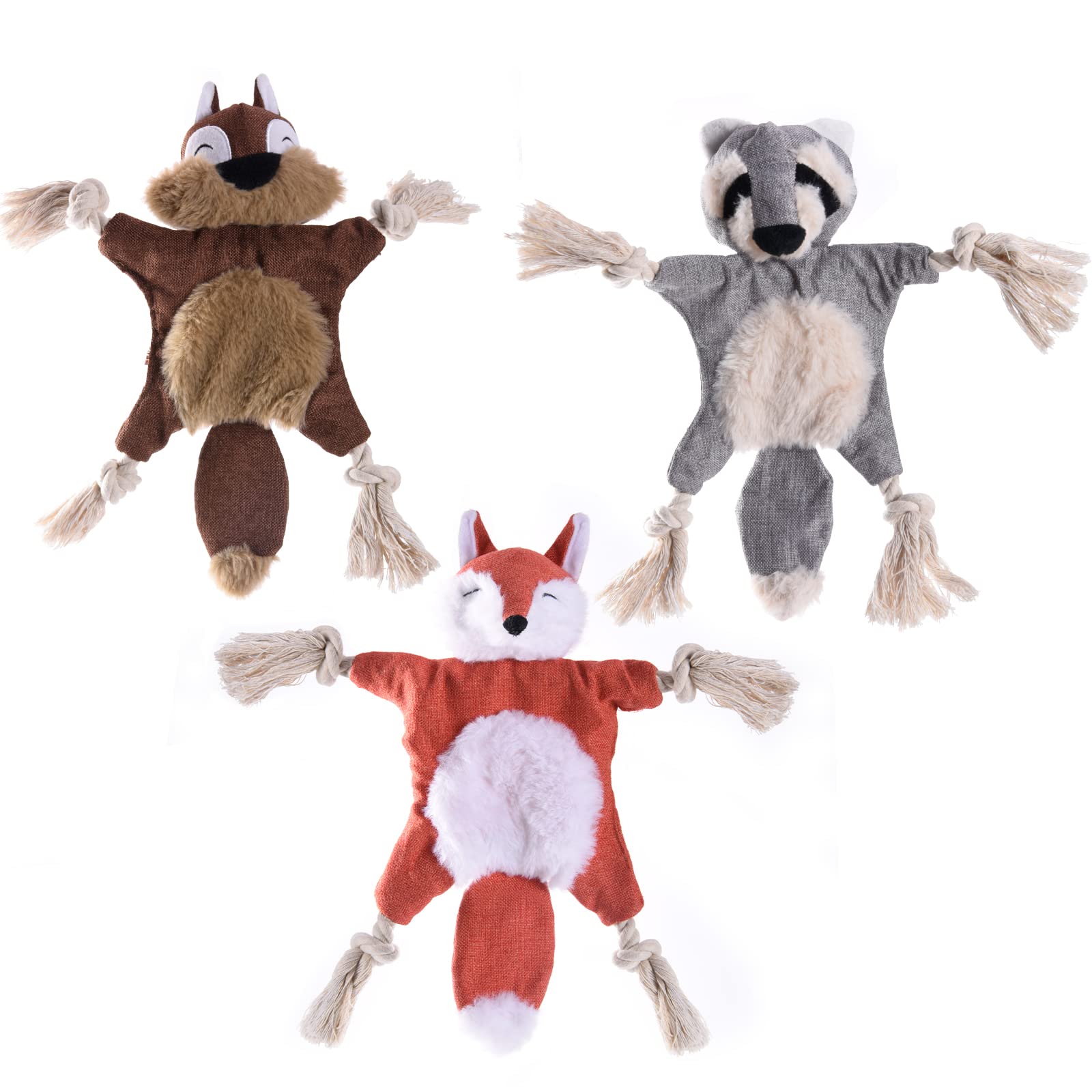 Durable 3-Pack Fox Shaped Dog Chew Toys with Rope Knots - Tough Plush Puppy Toys for Small & Medium Dogs - Perfect for Teething, Playtime & Training Sessions