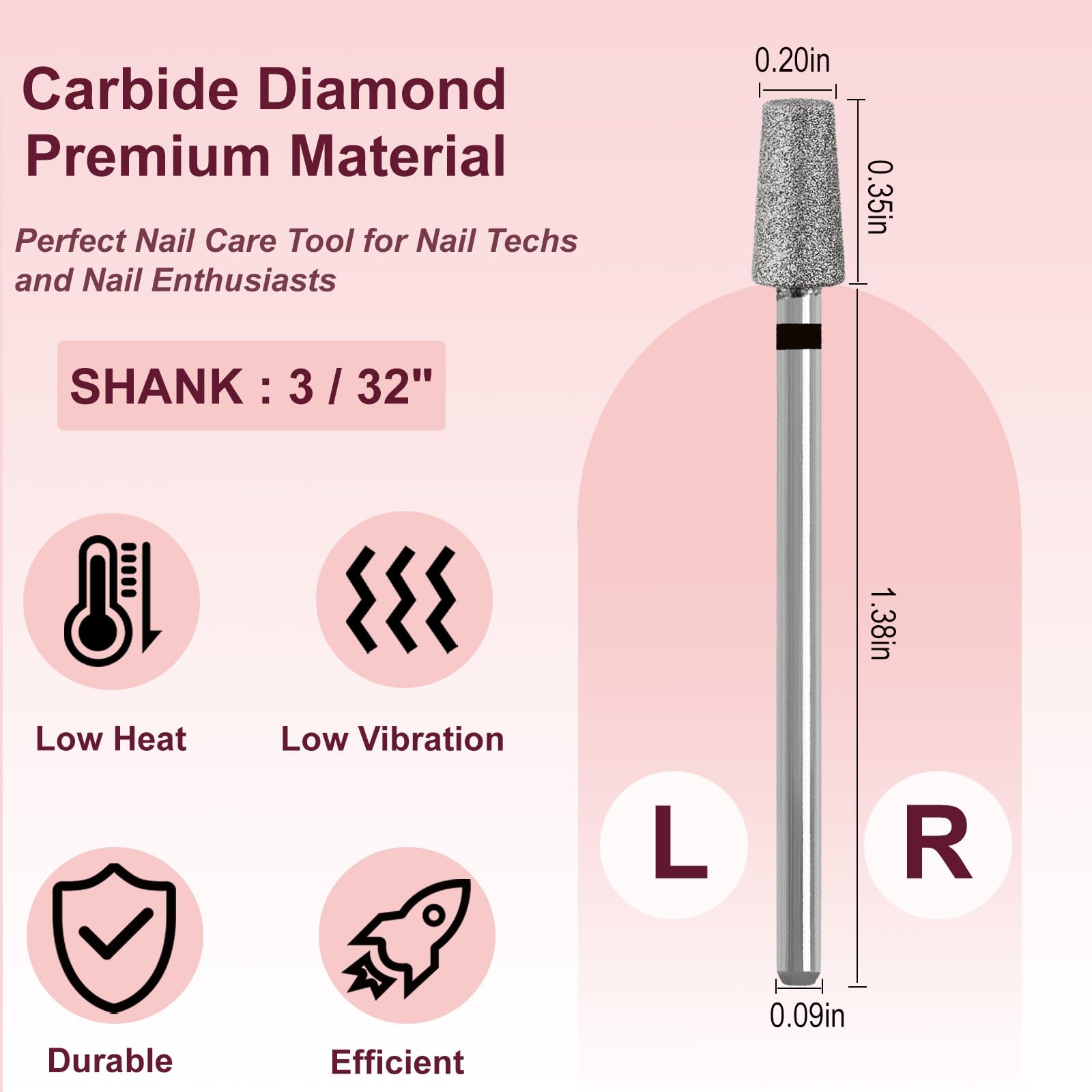 Diamond Tapered Barrel Cuticle Nail Drill Bits 3/32