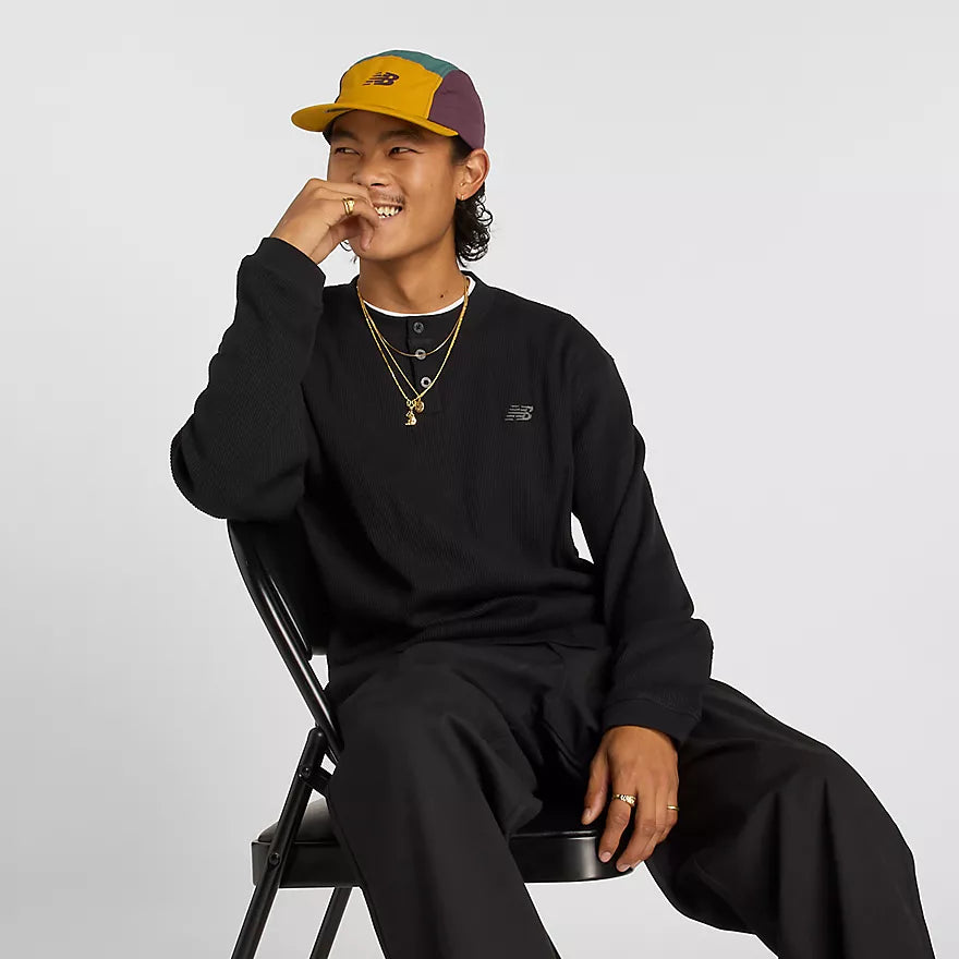 New Balance Waffle Knit Long Sleeve Henley Shirt for Men - Comfortable Casual Wear for Running, Gym & Everyday Outfits