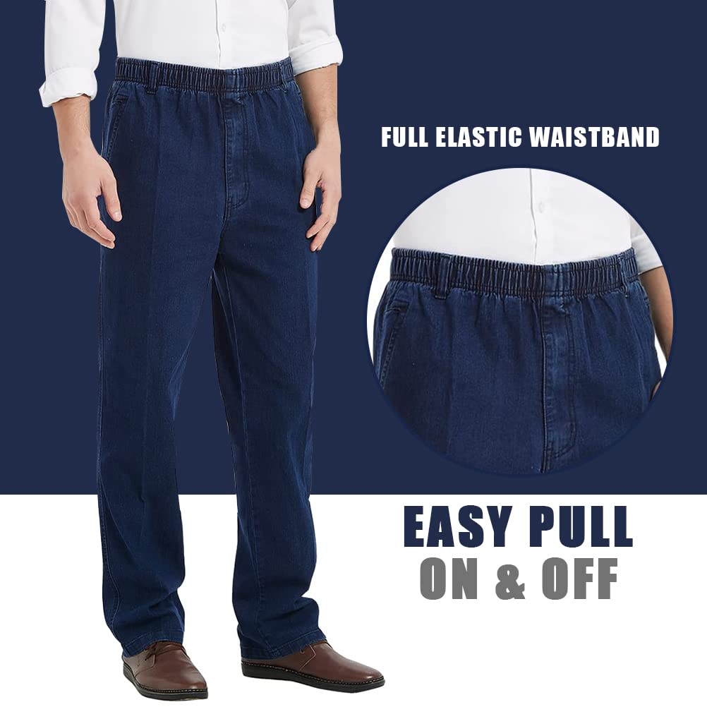 Ylingjun Men's Stretch Elastic Waist Jeans - Comfortable Loose Fit Pull On Denim Pants for Casual Wear | Perfect for Work, Travel & Everyday Use