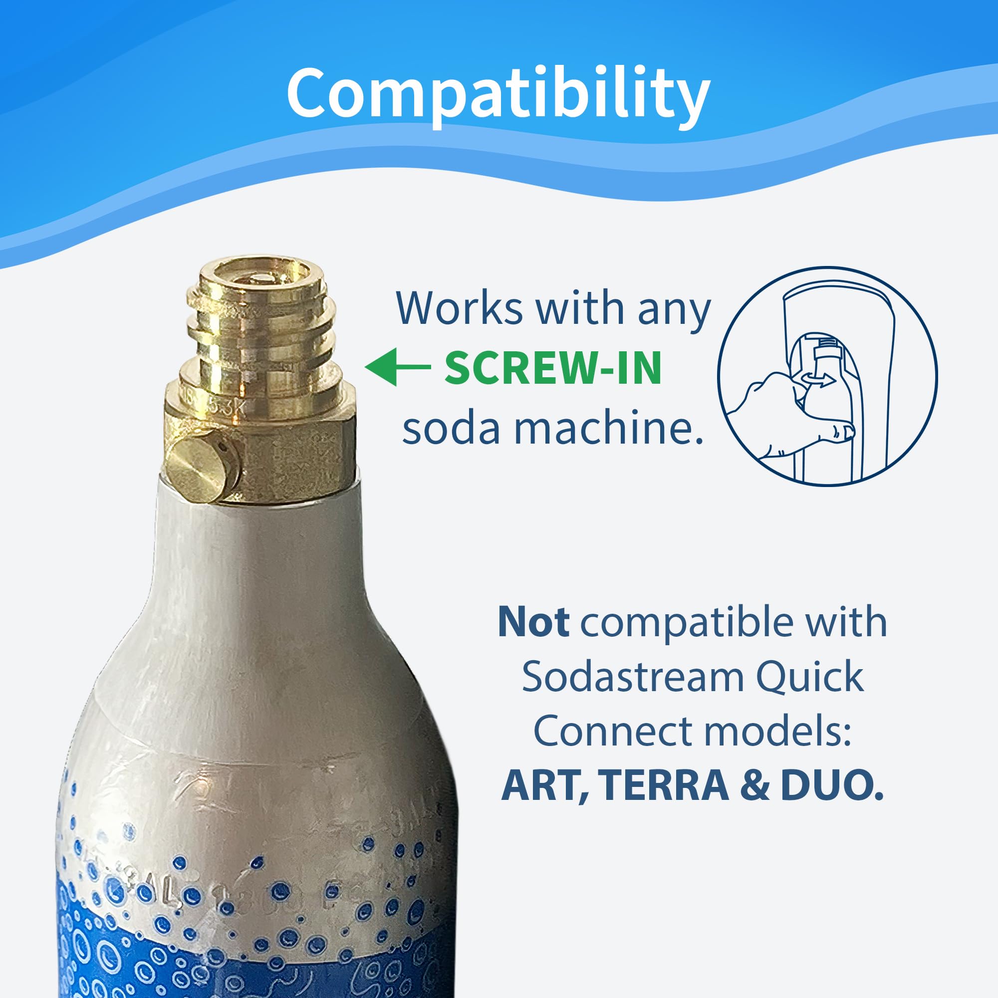 Soda Sense 60L Threaded CO2 4 Pack Canister Refill - Compatible with All Threaded Screw-In Soda Makers Including SodaStream (Excludes ART, TERRA & DUO) - Perfect for Home Carbonation, Sparkling Water & DIY Soda Making