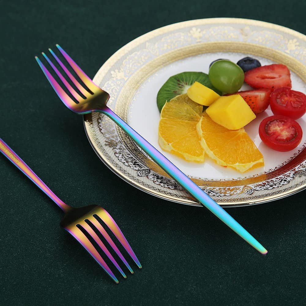 6-Piece Stainless Steel Rainbow Dinner Forks Set - 8.4