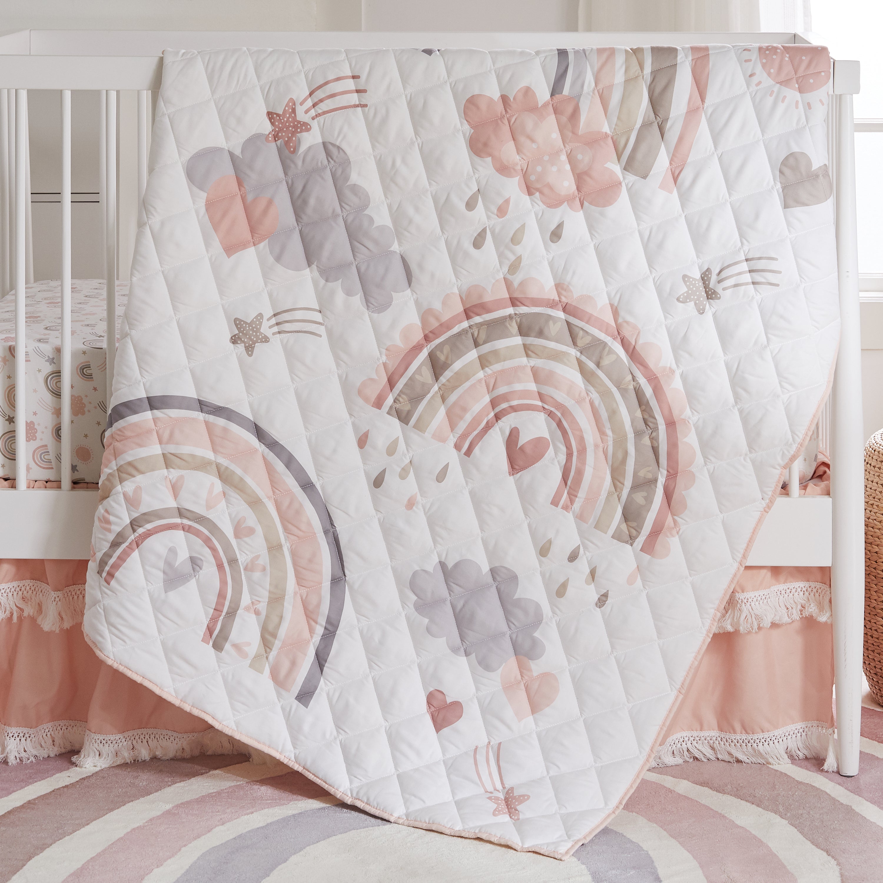 Over the Rainbow 4-Piece Crib Bedding Set - Soft Baby Crib Sheet, Fitted Crib Skirt, Cozy Blanket & Pillowcase - Perfect for Nursery, Baby Shower Gifts & Newborn Sleep Comfort