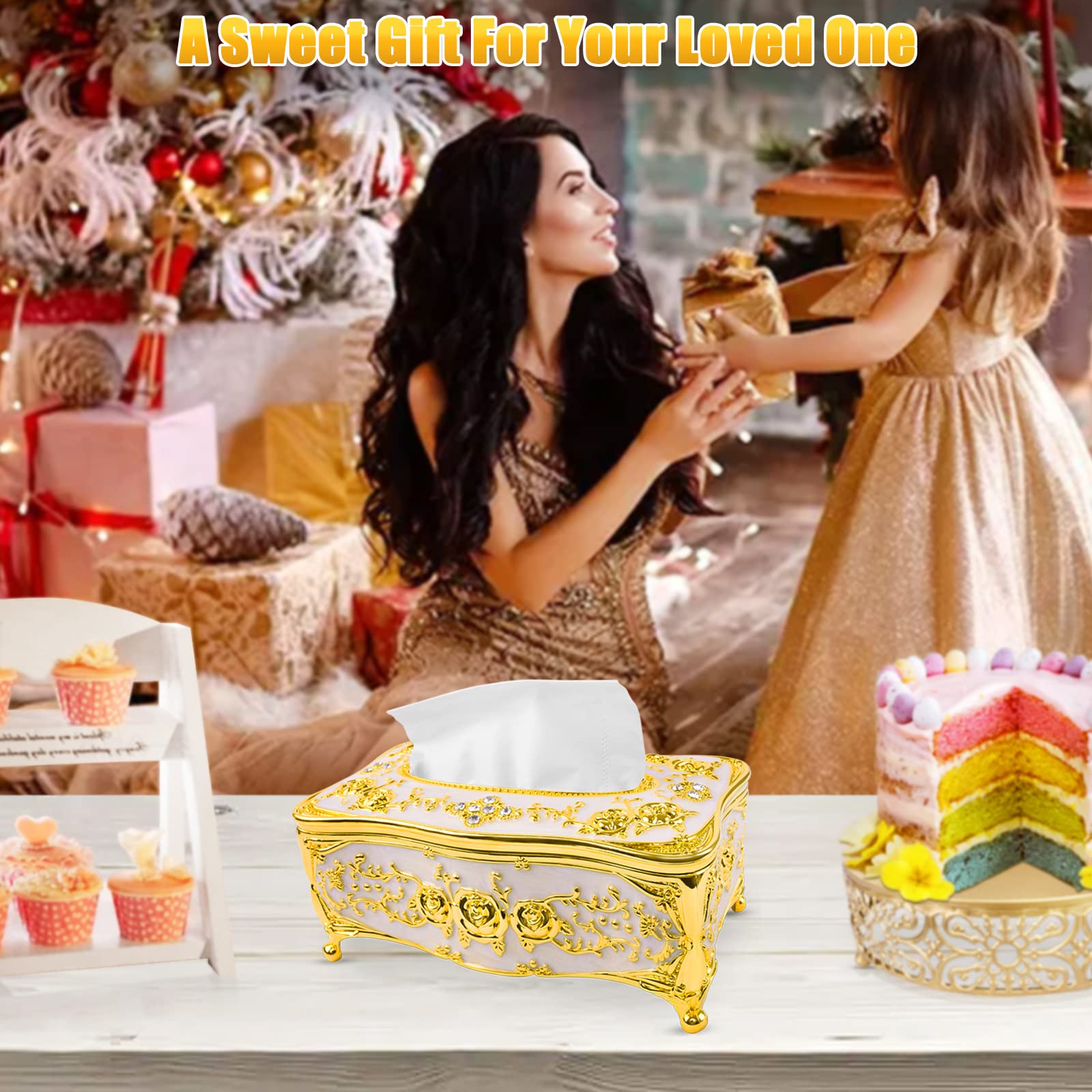 2PCS Gold Tissue Box Cover - Elegant Decorative Tissue Box Holder for Rectangular & Square Tissues | Home Decor for Bathroom, Bedroom, Living Room & Office | Perfect for Gift Giving and Home Styling