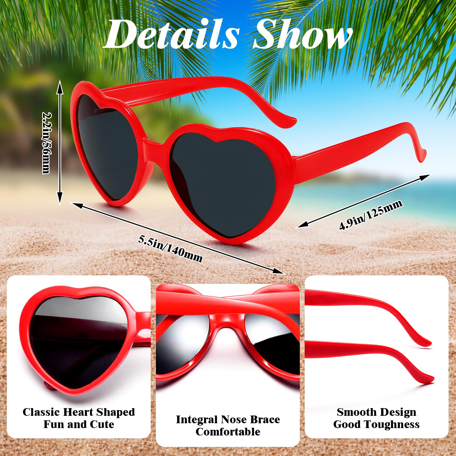 Pibupibu Neon Heart Sunglasses Bulk - Wholesale Party Favors for Birthday, Rave, Festival & Cosplay - Fun Accessories for Girls, Boys & Adults
