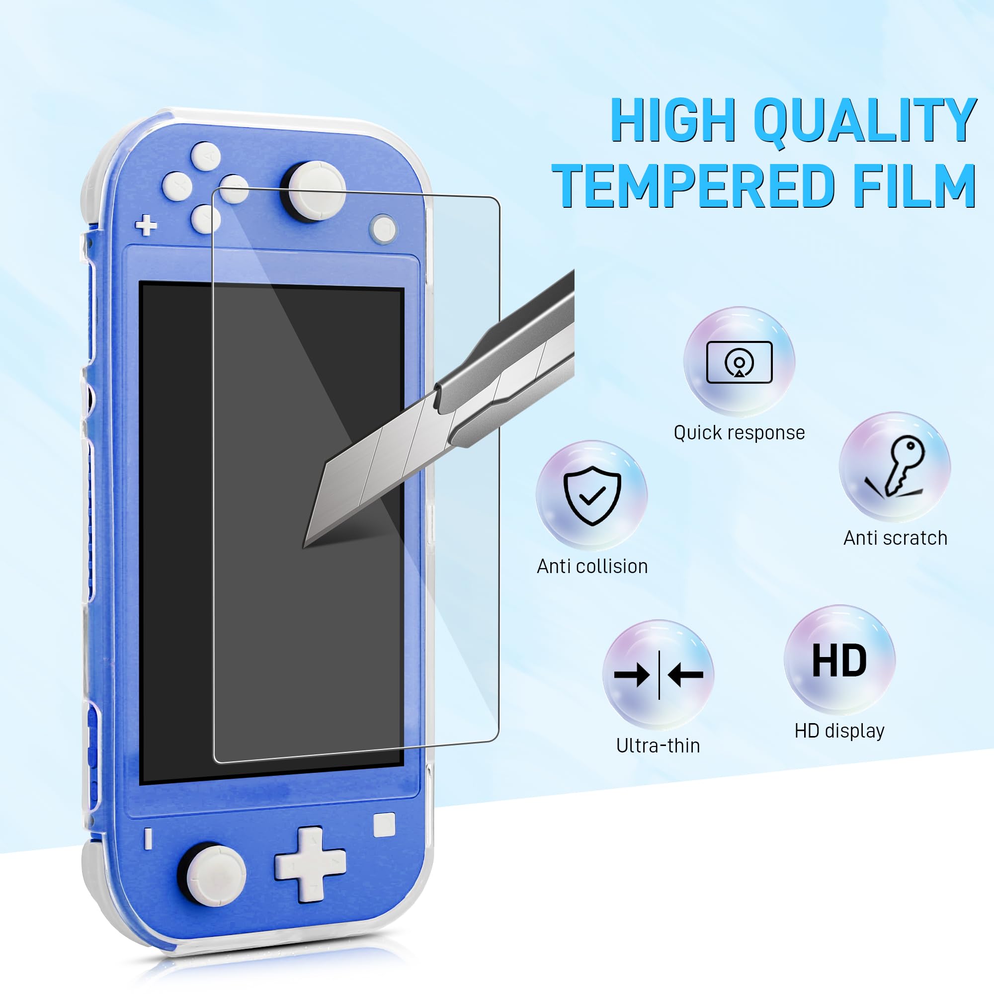 Nintendo Switch Lite Carrying Case - Shockproof Travel Bag with TPU Case Cover, Screen Protector & 10 Thumb Grips (Blue) | Portable Gaming Accessories Bundle for On-The-Go Protection
