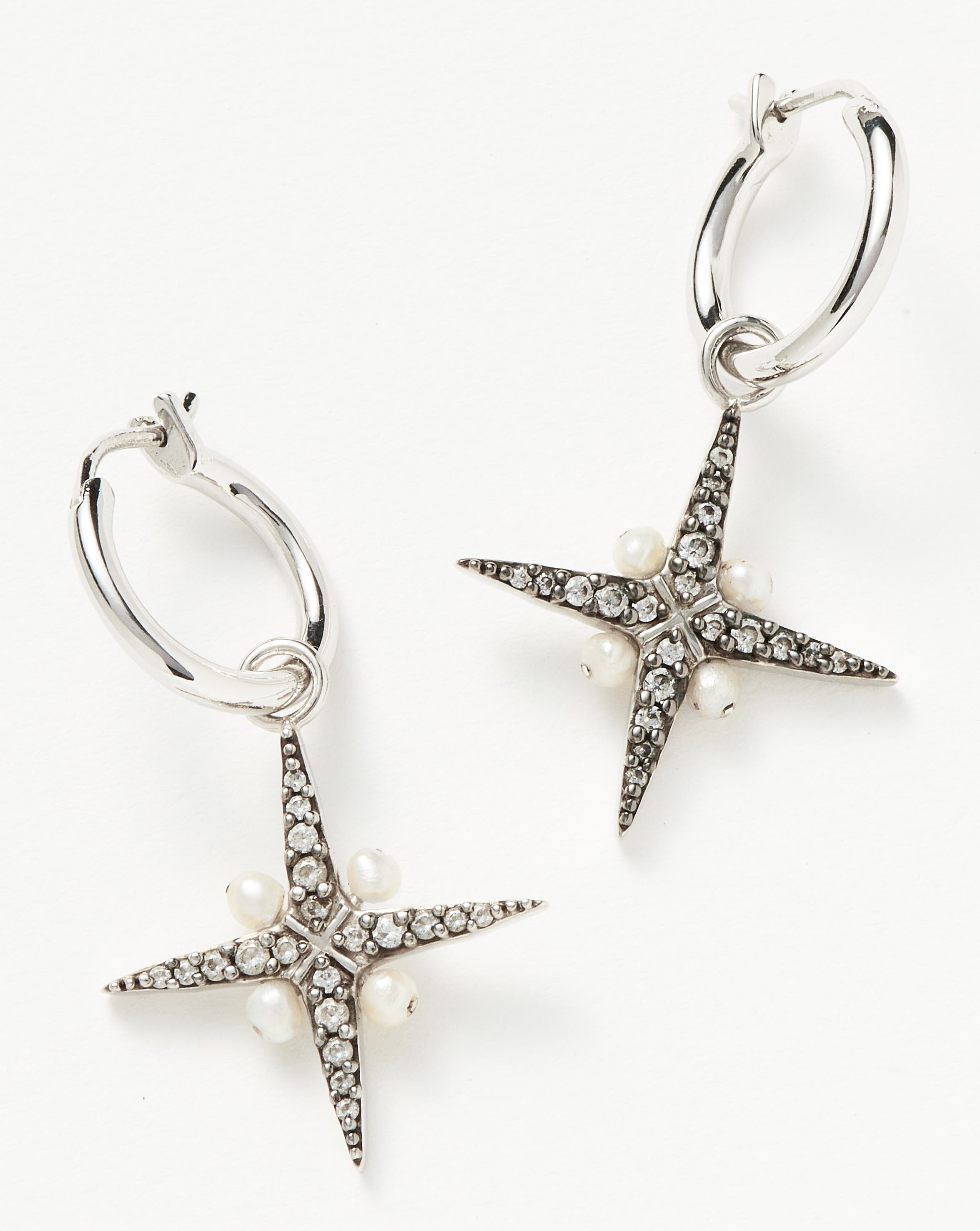 Harris Reed North Star Pearl Hoop Earrings - Sterling Silver & Freshwater Pearl Jewelry for Women, Elegant Dangle Earrings for Party, Wedding & Everyday Wear