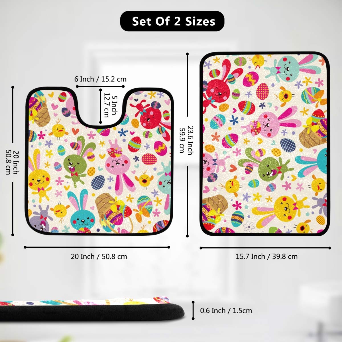 Easter Bunny Bathroom Rug Set - Cute Rabbit Bath Mat for Holiday Decor