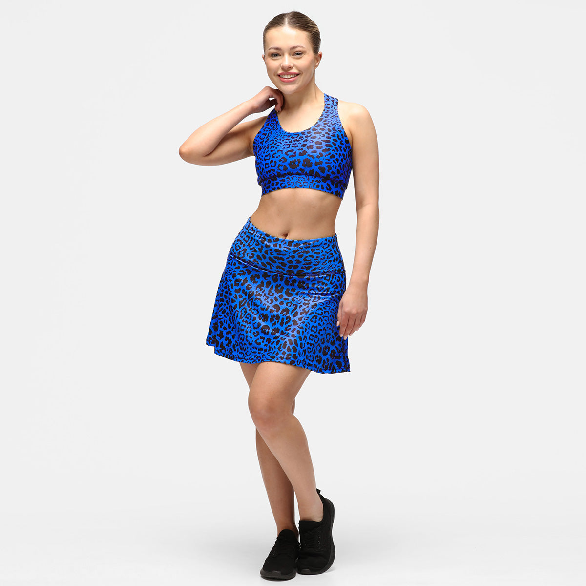 Cobalt Blue Cat Print Skort - Women's Stretchy Tennis Skirt with Shorts for Golf, Running & Casual Wear