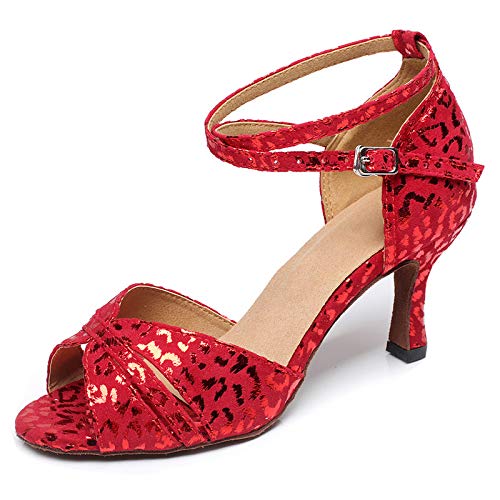 SWDZM Women's Ballroom Dance Shoes - Latin Salsa Bachata Performance Shoes with Sparkly Rhinestones (Model QJW6187) | Professional Dancewear for Competition, Wedding & Social Dancing