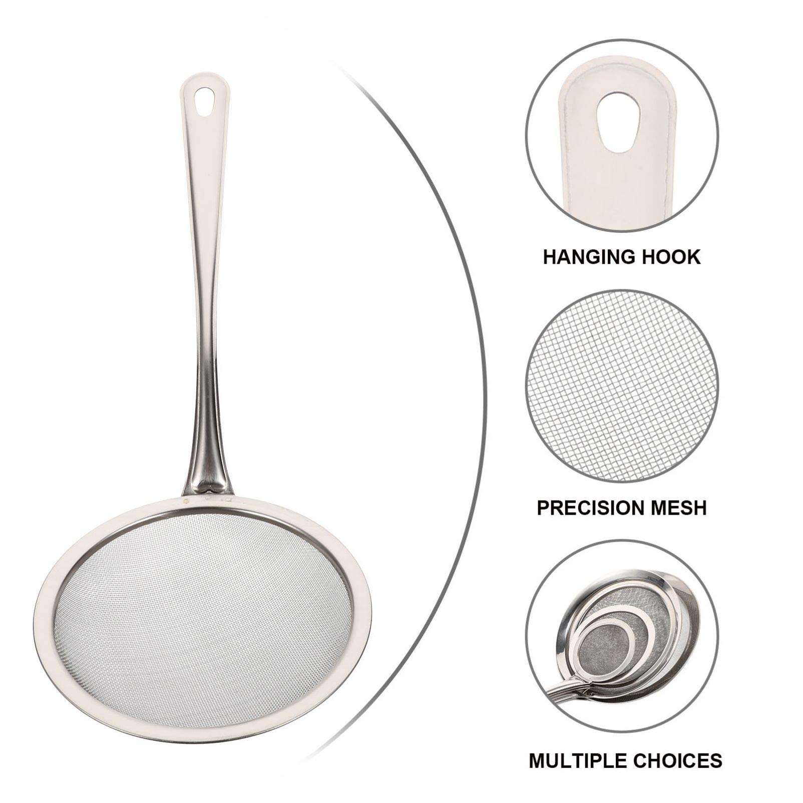5-Piece Stainless Steel Fine Mesh Strainer Set - Kitchen Sieve, Flour Sifter, Skimmer & Colander for Baking, Frying & Cooking - Perfect for Fried Chicken, Baking, Pasta & More