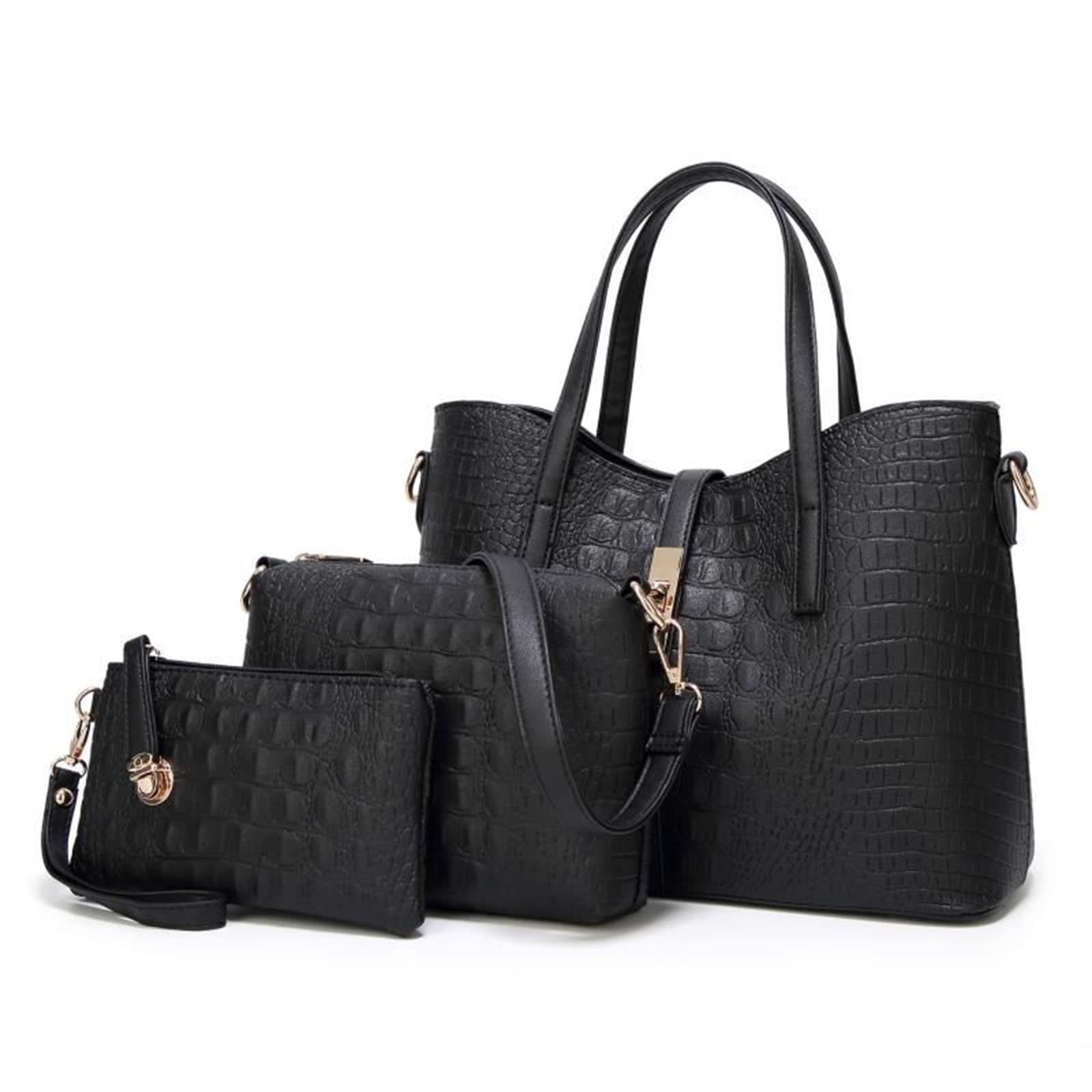 3 Pcs Women's Satchel Purse & Shoulder Tote Bag Set with Wallet - Fashionable Leather Handbags for Work, Travel & Daily Use - Perfect Gift Set for Her
