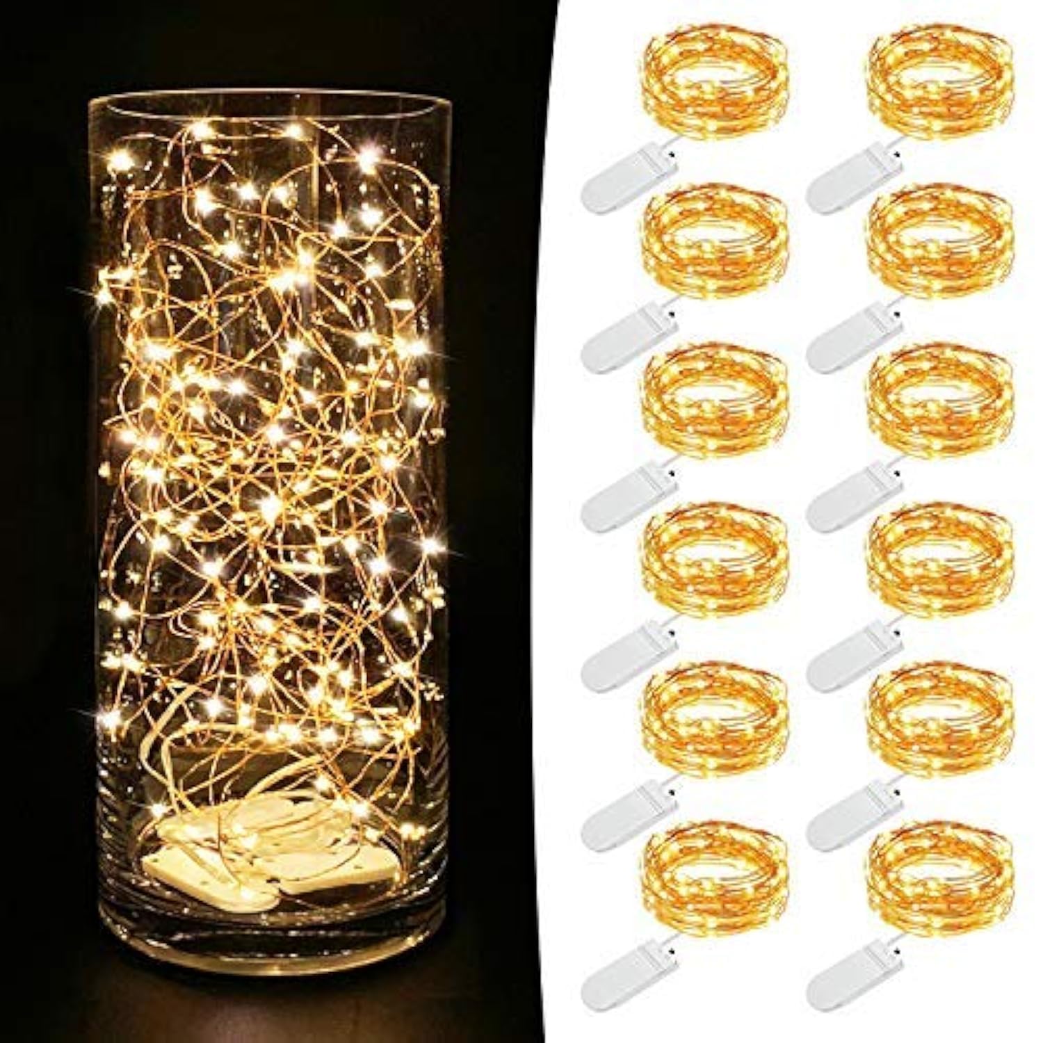 12 Pack 7.2ft Battery Operated Fairy Lights with 20 Mini LEDs - Warm White String Lights for Wedding Centerpieces, Party Decor, Bedroom Mason Jars & Christmas Tree Decorations | Indoor/Outdoor Use for Home, Garden and Special Events