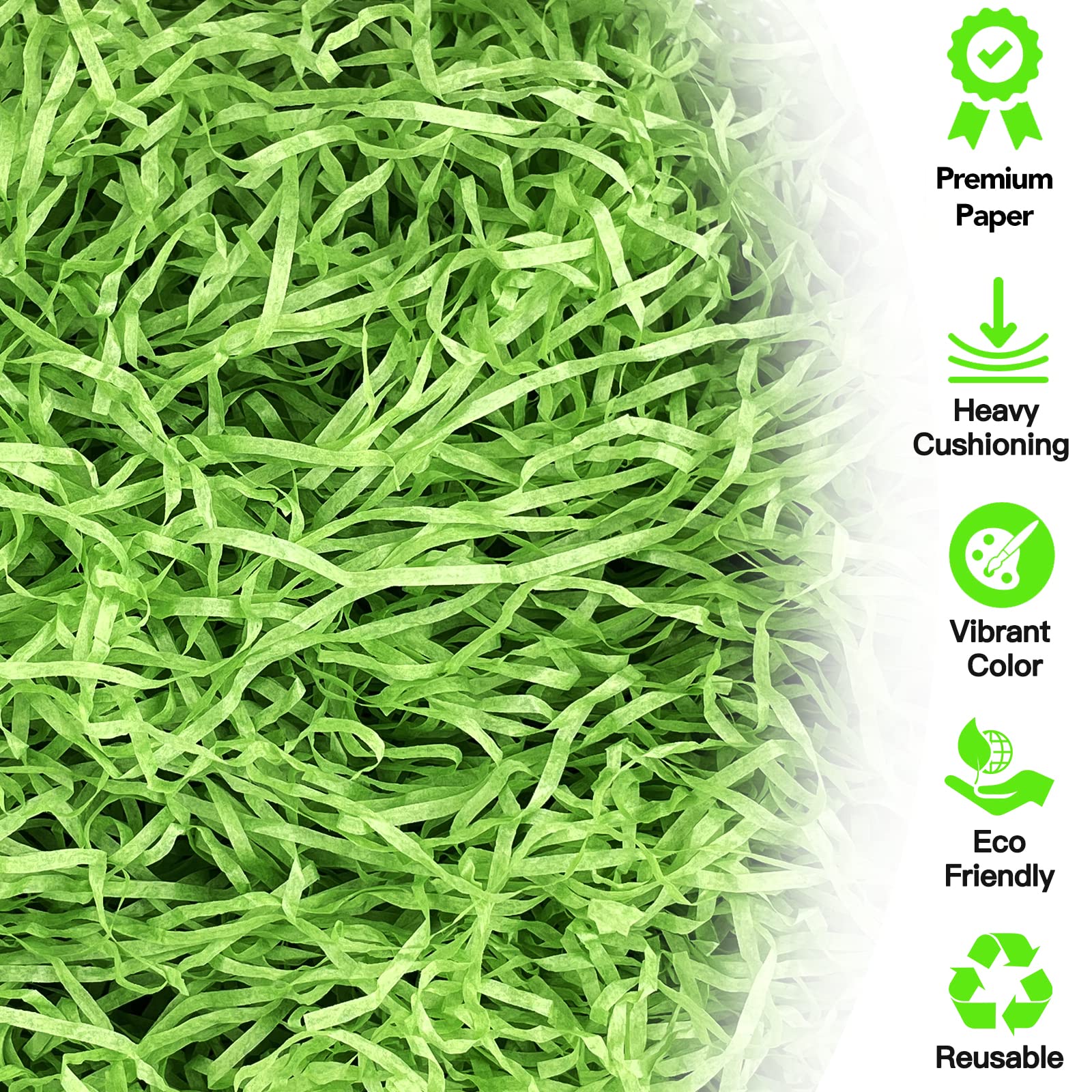 QLINLEAF 1LB Recyclable Easter Green Grass Basket Filler - Eco-Friendly Paper Raffia Shred for Easter Party Decorations, Gift Baskets & Spring Home Decor
